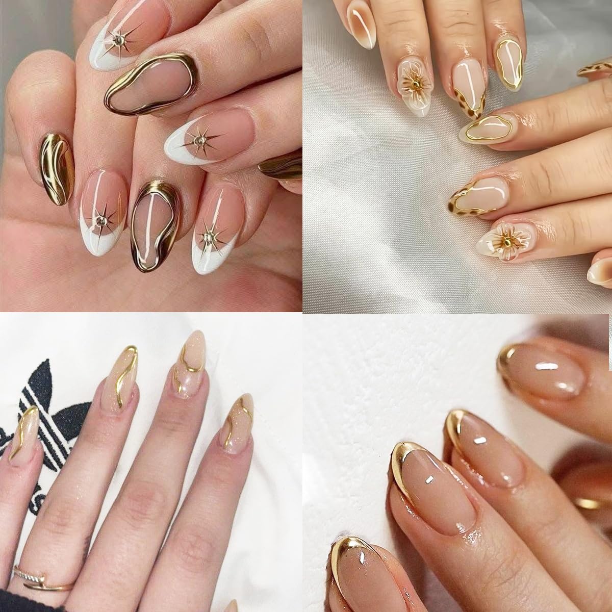 30 Sheets Gold Nail Art Stickers 3D Self-Adhesive Gold Line Nail Stickers Star Moon Heart Nail Design Sticker Lrregular Lines Nail Decals Acrylic Nail Art Supplies for Women