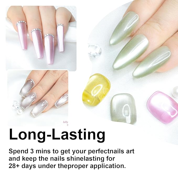 Cat Eye Gel Nail Polish, 6 Colors Jelly Flash for Holographic Glitter Cat Eye Gel with Magnet Stick, UV LED Curing Requires Soak Off Home Salon Manicure and Nail Art DIY at Home Diy