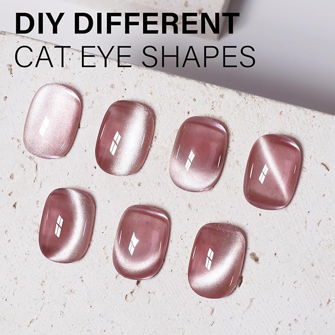AILLSA Cat Eye Gel Nail Polish Pink Crystal Glitter Polish with Magnet, Nude Burgundy Glass Shimmer Nail Polish Jelly Color Reflective Translucent U V Gel Salon DIY at Home 0.5 OZ GF25