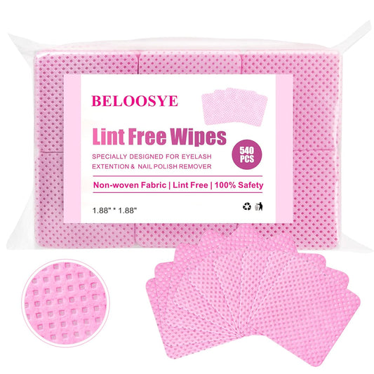 540 PCS Lint Free Nail Wipes, Eyelash Extension Glue Wipes, Super Absorbent Soft Non-woven Fabric Nail Polish Remover Wipes, Cleaning Pad Cloth for Lash Extension Supplies & Nail Polish Bottle(Pink)