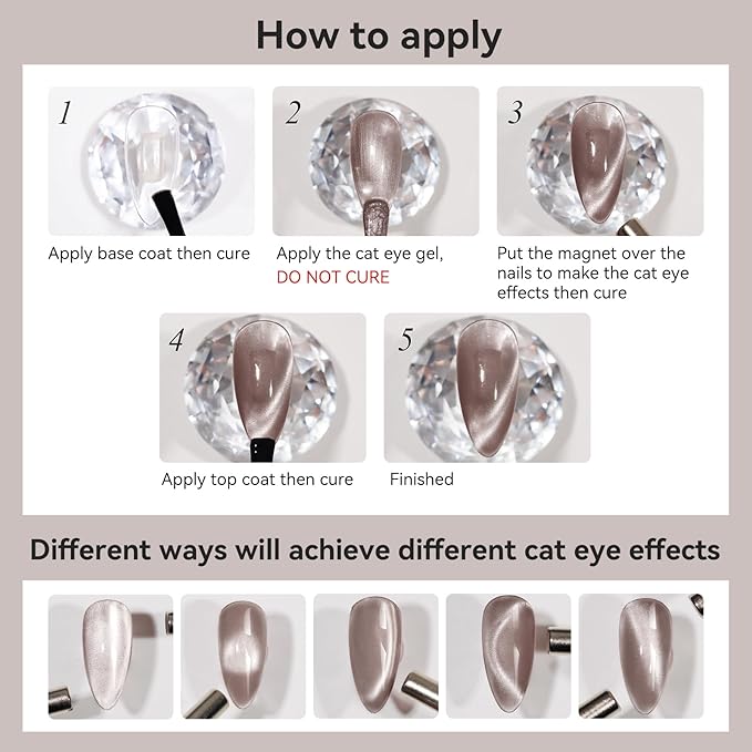 Cat Eye Gel Nail Polish 12ML, Crystal Moonlight Cateye Gel Polish With Magnetic Stick, Magnetic Glitter Holographic Nail Polish Glass Diamond Cats Eye Velvet Gray 1PC