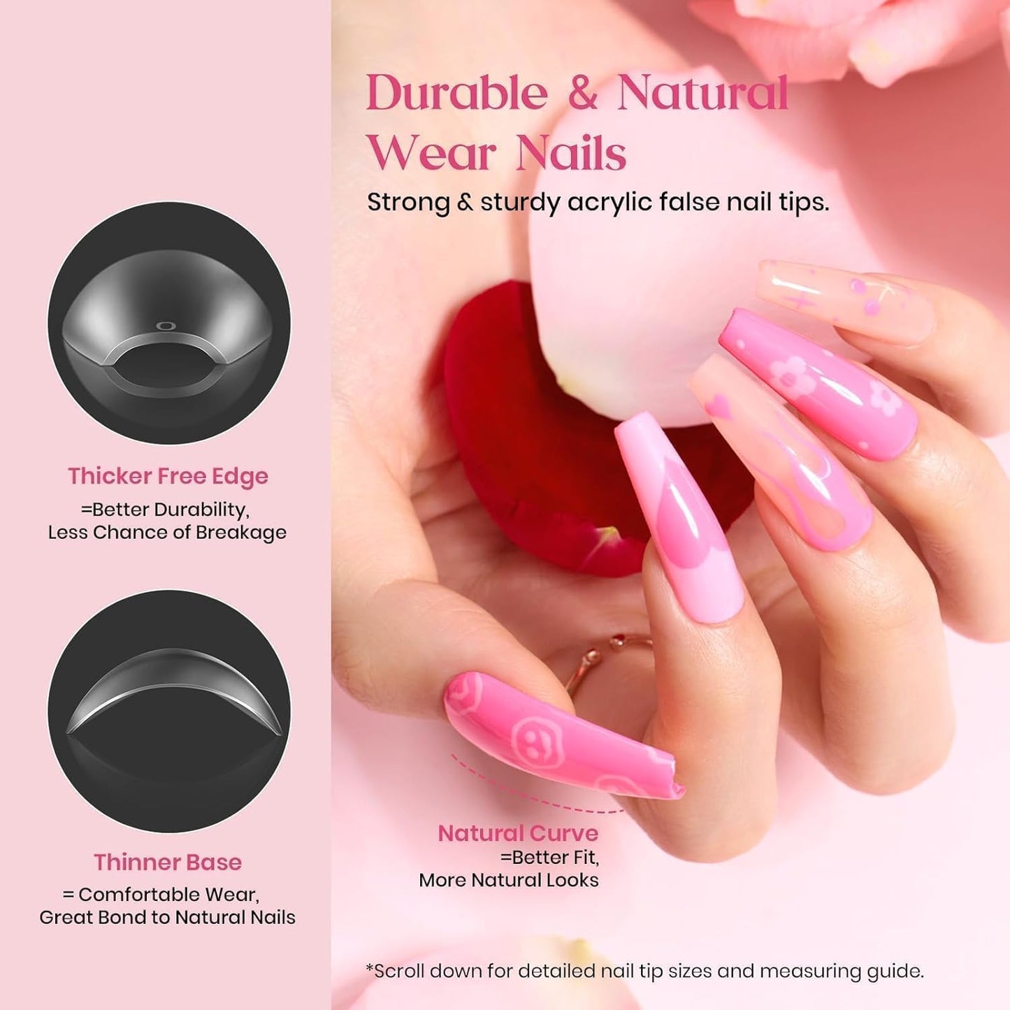 Beetles Gel Nail Tips Upgraded 15 Sizes Long Coffin Gel Nail Tips 630Pcs Pre-Shaped Clear Full Cover False Nails Easy Nail Extension for Gel Nail Polish Gift for Women
