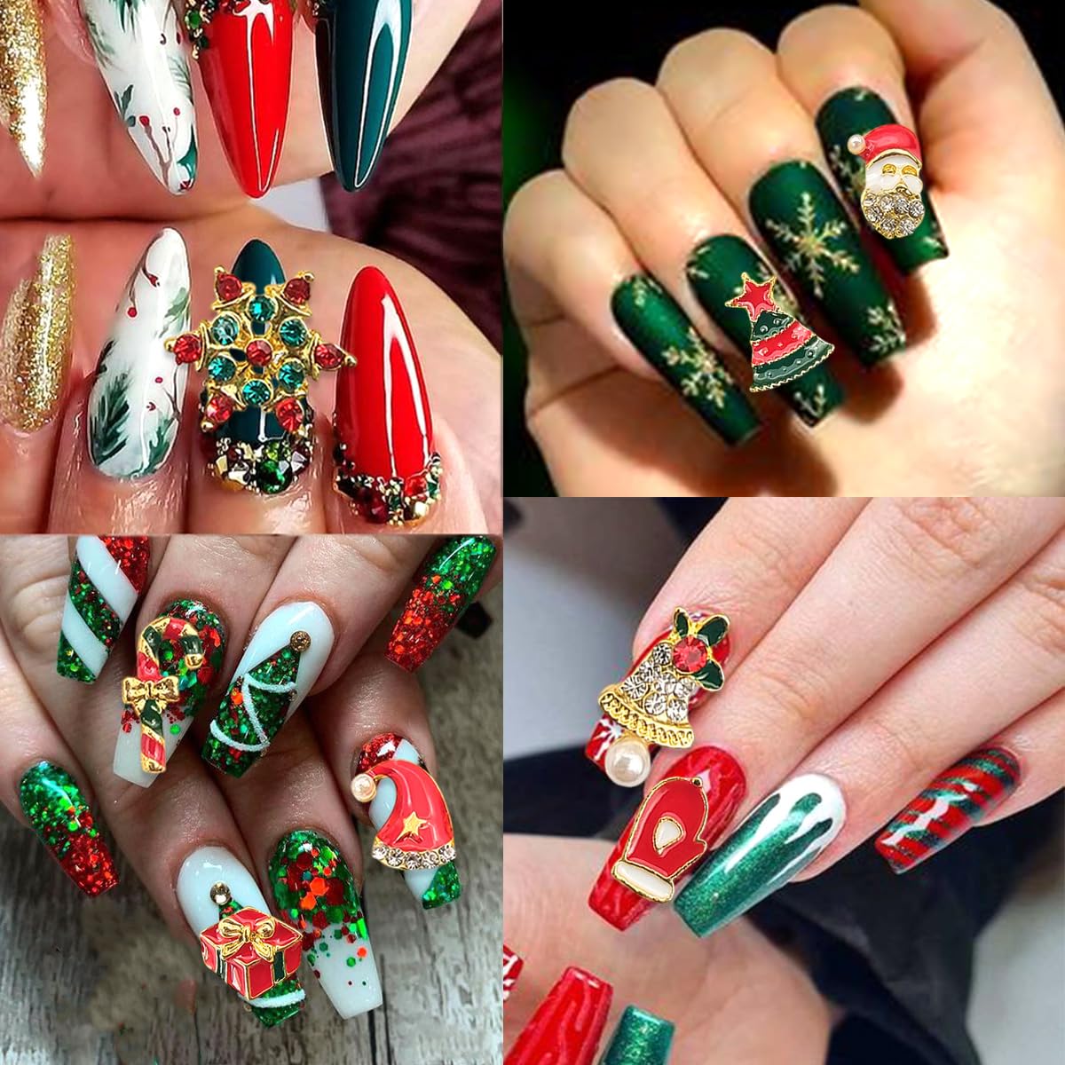 12 Pcs Colorful Christmas Nail Charms Glitter 3D Alloy Snowman Snowflake Reindeer Bell Nail Art Charms Metal Diamonds Nail Rhinestones Crystals Nail Gems Winter Xmas Gift Nail Supplies for Women DIY