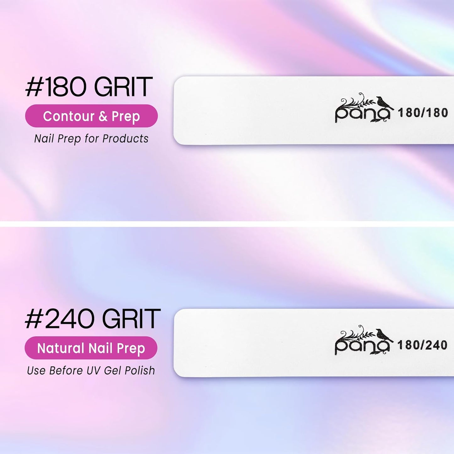 10PCS Jumbo Size PANA Professional Double Sided Nail Files - White, 80/80 Grit - Emery Board Nail Buffering File Manicure Pedicure Nail Polisher Washable