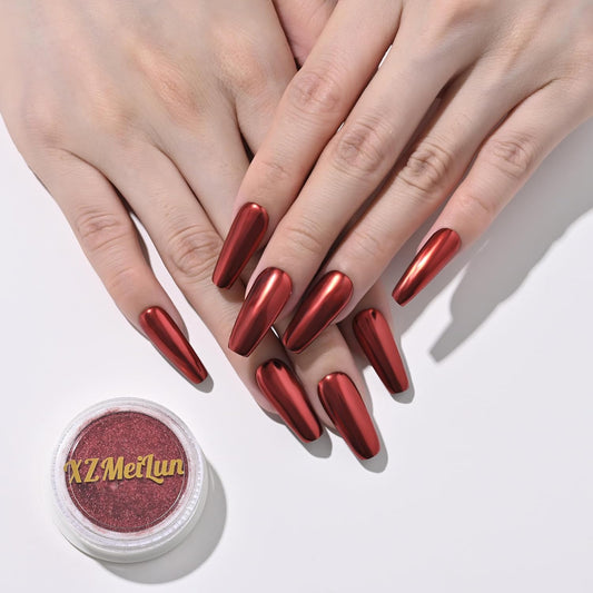 Red Magic Mirror Chrome Nail Powder, Big-Capacity 1.5g Metallic Dust Holographic Effect Powder Pigment Glitter Manicure Kit, Nail Art, Can Mixed with Builder Gel Nail Polish for Use