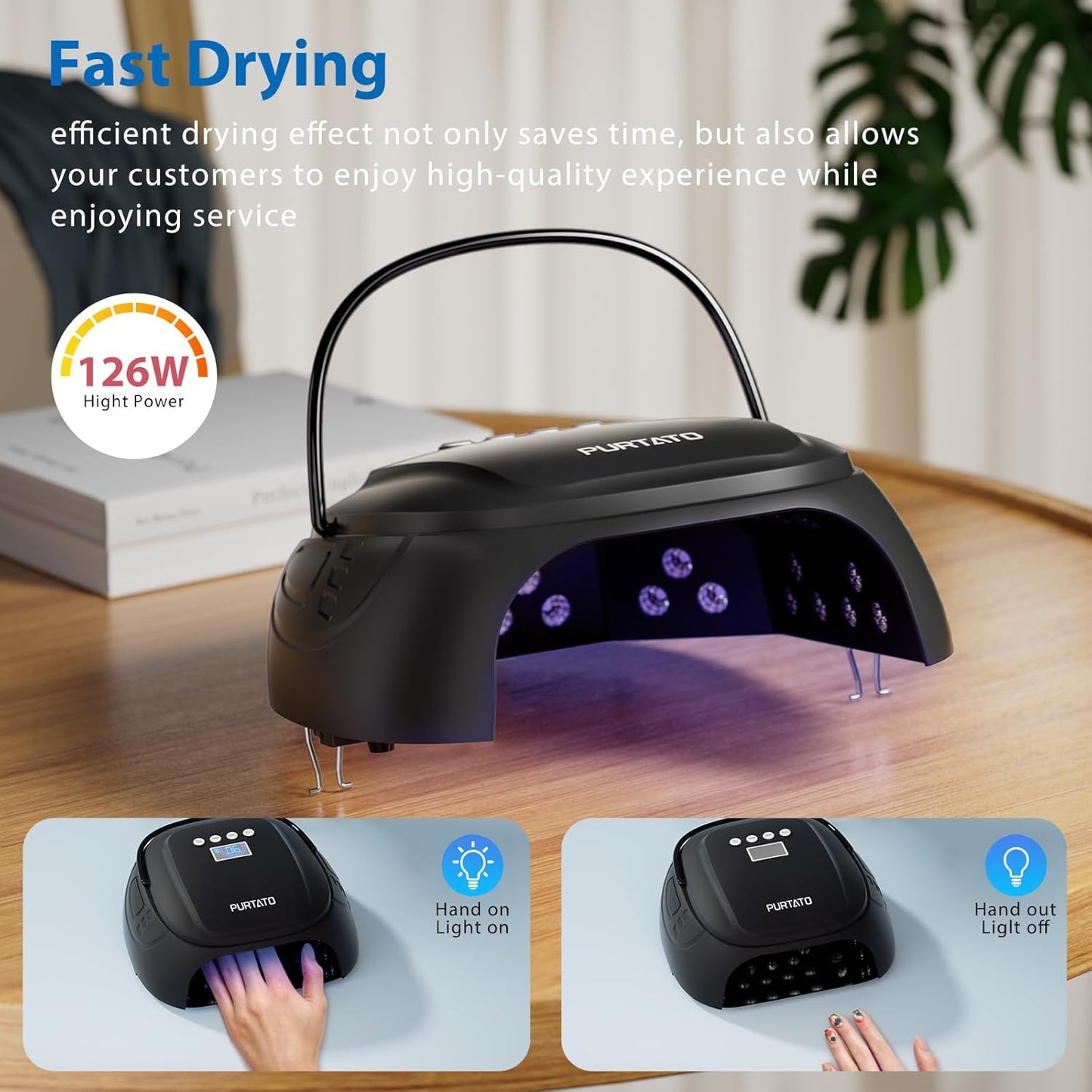 126W Cordless Rechargeable UV LED Nail Lamp, Fast Curing Gel Nail Dryer with 4 Timers, Portable Professional Nail Light for Salon and Home (Matte Black)
