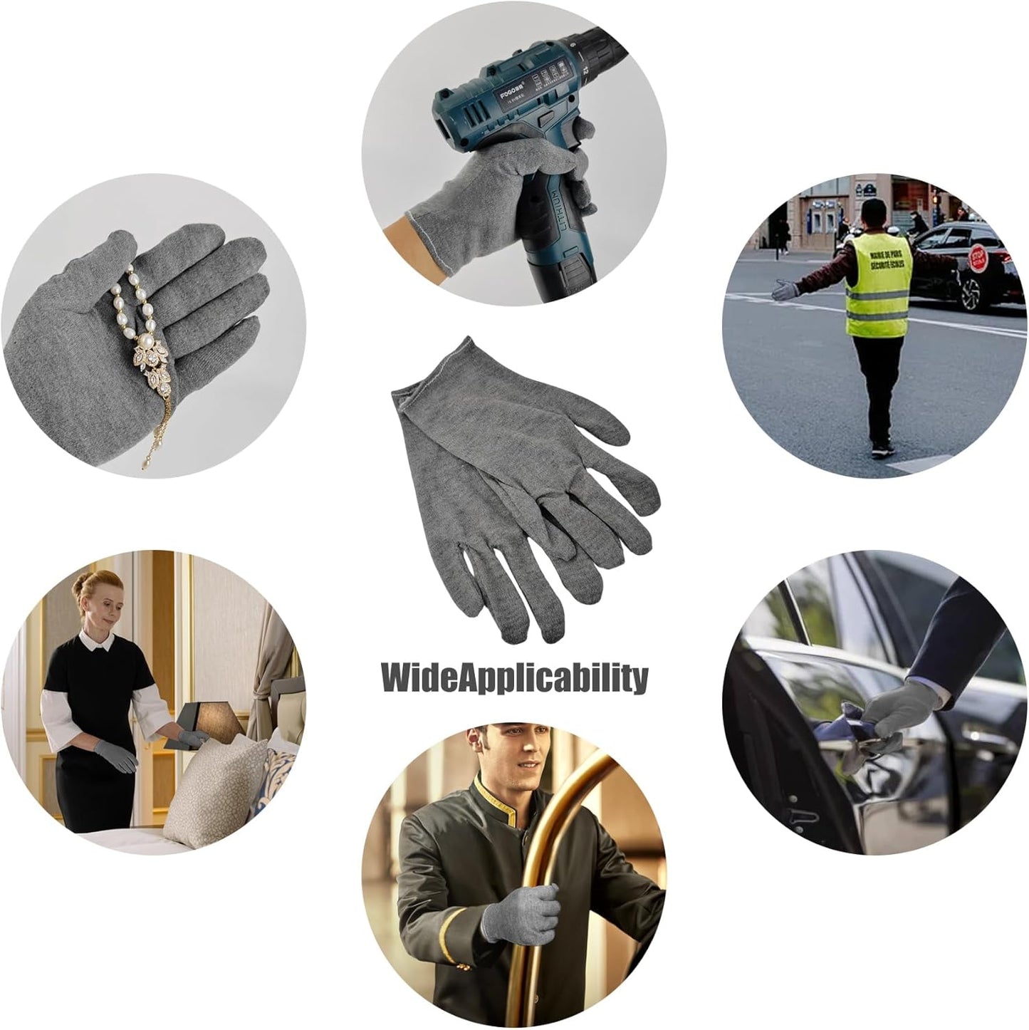 1 Pair(2Pcs) Cotton Gloves for Eczema and Dry Hands, Moisturizing Gloves, Work Gloves for Men, Women, SPA, Jewelry Inspection (Grey, 1 Pair)