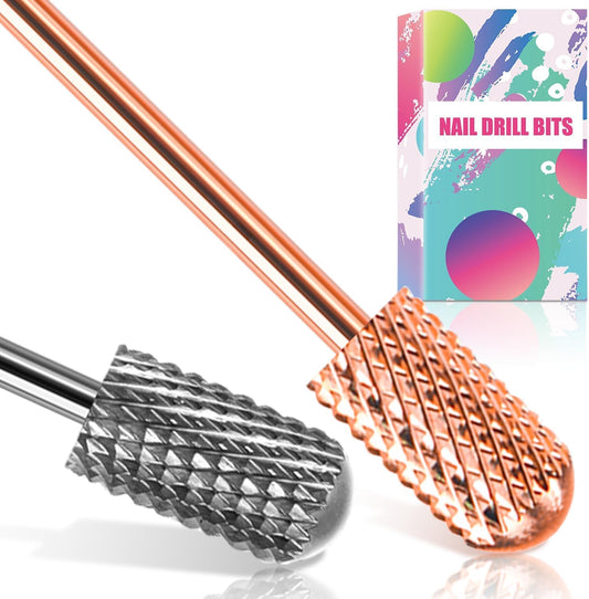 BLESWIN Nail Drill Bit 2PCS, Tungsten Carbide Bits 3/32'' Professional Drill Bits for Acrylic, Hard Gel, Dip Powder Nails, Smooth Top Safety COARSE Nail Bits for Dremel Machine (C)