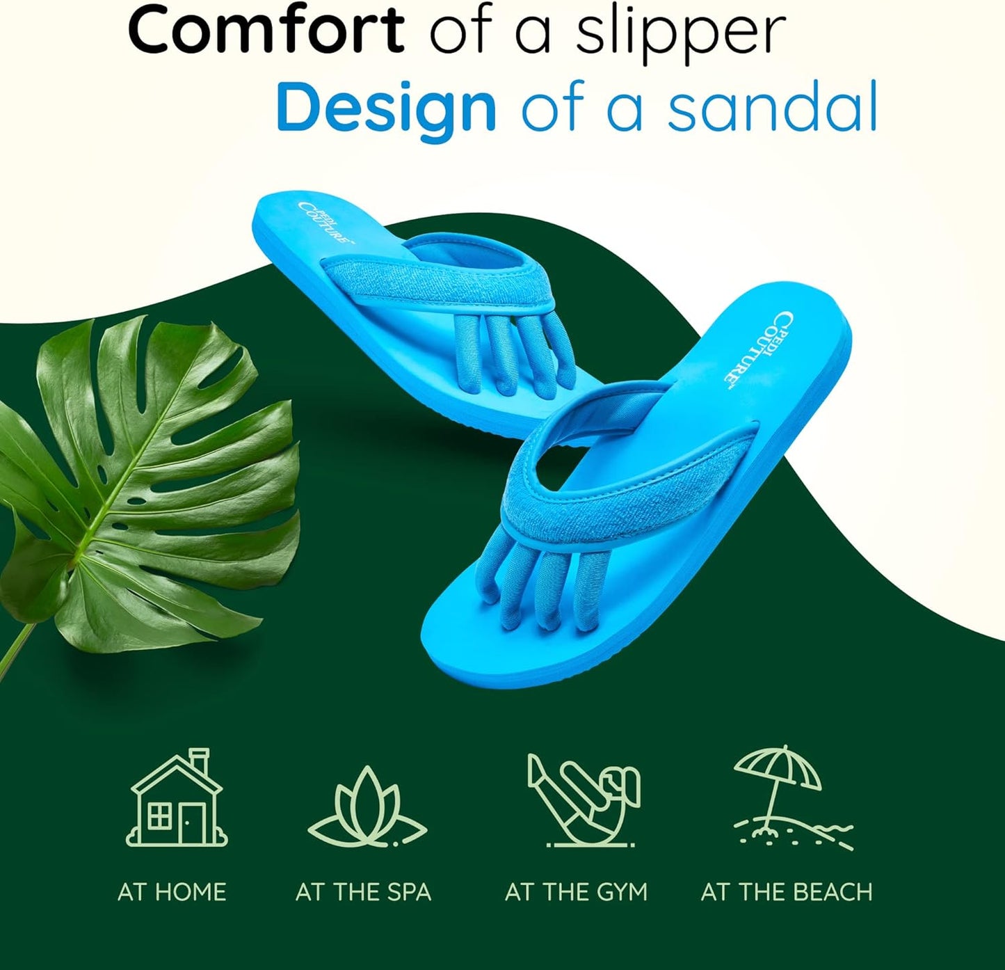 Pedi Couture Pedicure Sandals with Built In Toe Separators for Women - Comfortable Spa Style Flip Flops for Home, Salon, Yoga & Gym Use