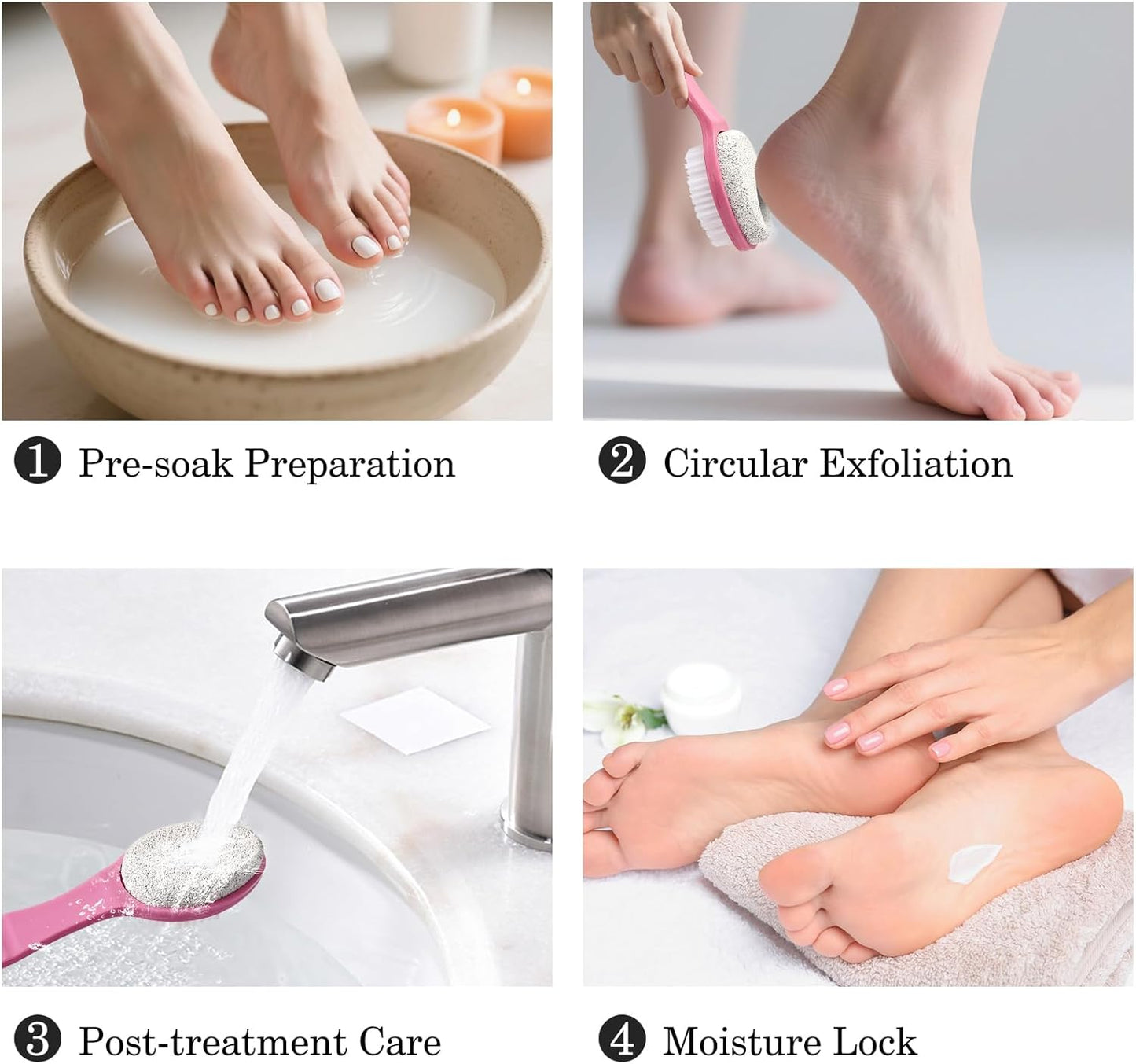 Foot Callus Remover, Double-Sided Pumice Stone Brush for Feet, 2 Pack Foot File Scrubber for Home Feet Care, Multi Purpose Pedicure Tools with Handle for Dead Skin Remover, Rose Pink