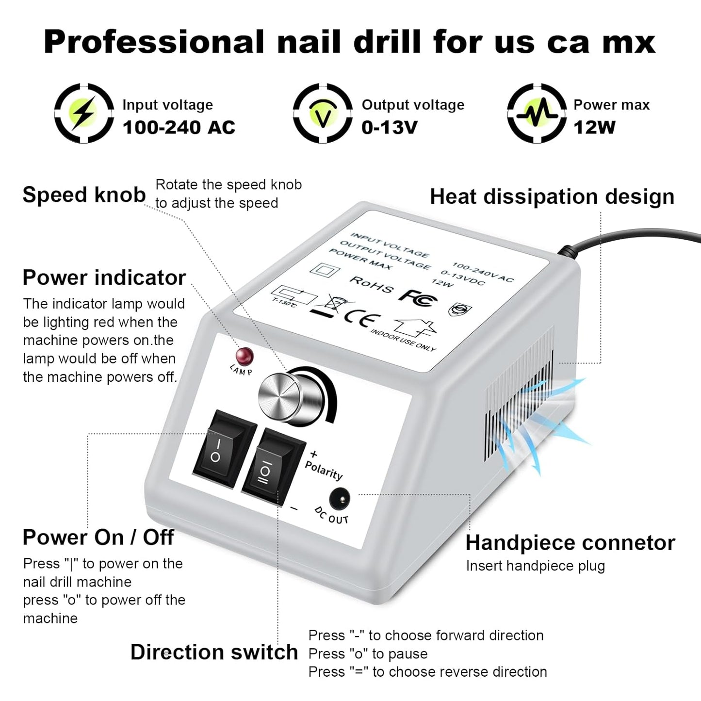 LAVAED Professional Electric Nail Drill Machine Kit - Low Noise Vibration with 156pcs Sanding Bands for Acrylic Nail Drill, Gel Art Remover, Polisher, Manicure, Pedicure