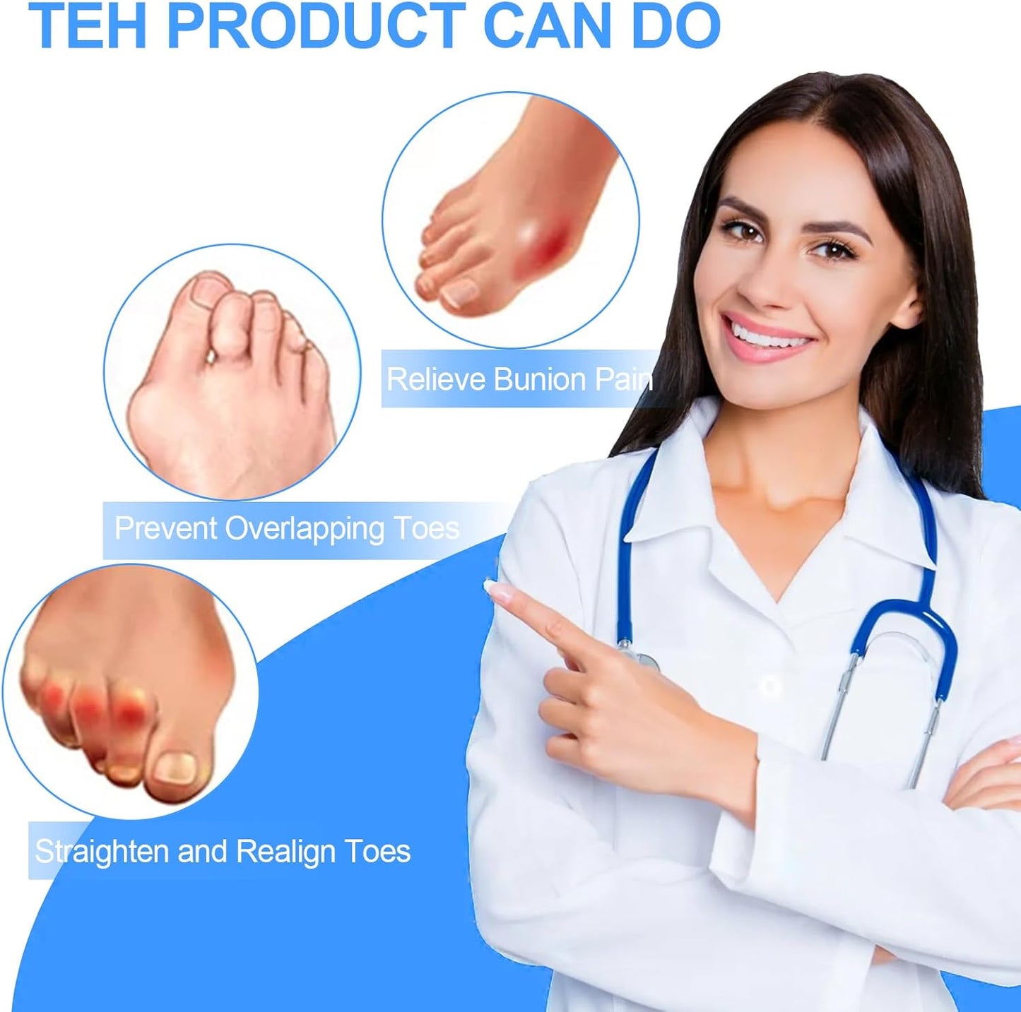 Hammer Toe Corrector, 6 Pack Toe Spacers, Toe Straighteners for Curled Toes, Bunion Corrector for Preventing Rubbing & Relieve Pressure (3 Sizes in One Set)