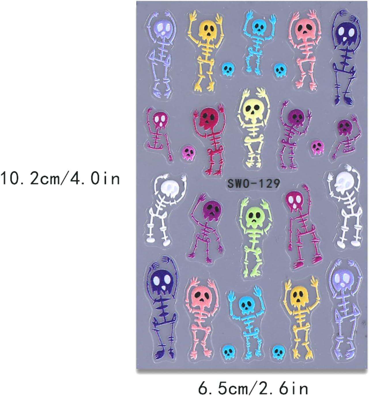 3 Sheets Halloween Skeleton Man Nail Art Stickers 5D Embossed Colorful Skull Nail Decals Funny Skeleton Bone Self-Adhesive Sliders Halloween Nail Art Supplies for Women Acrylic Nail Art Decorations