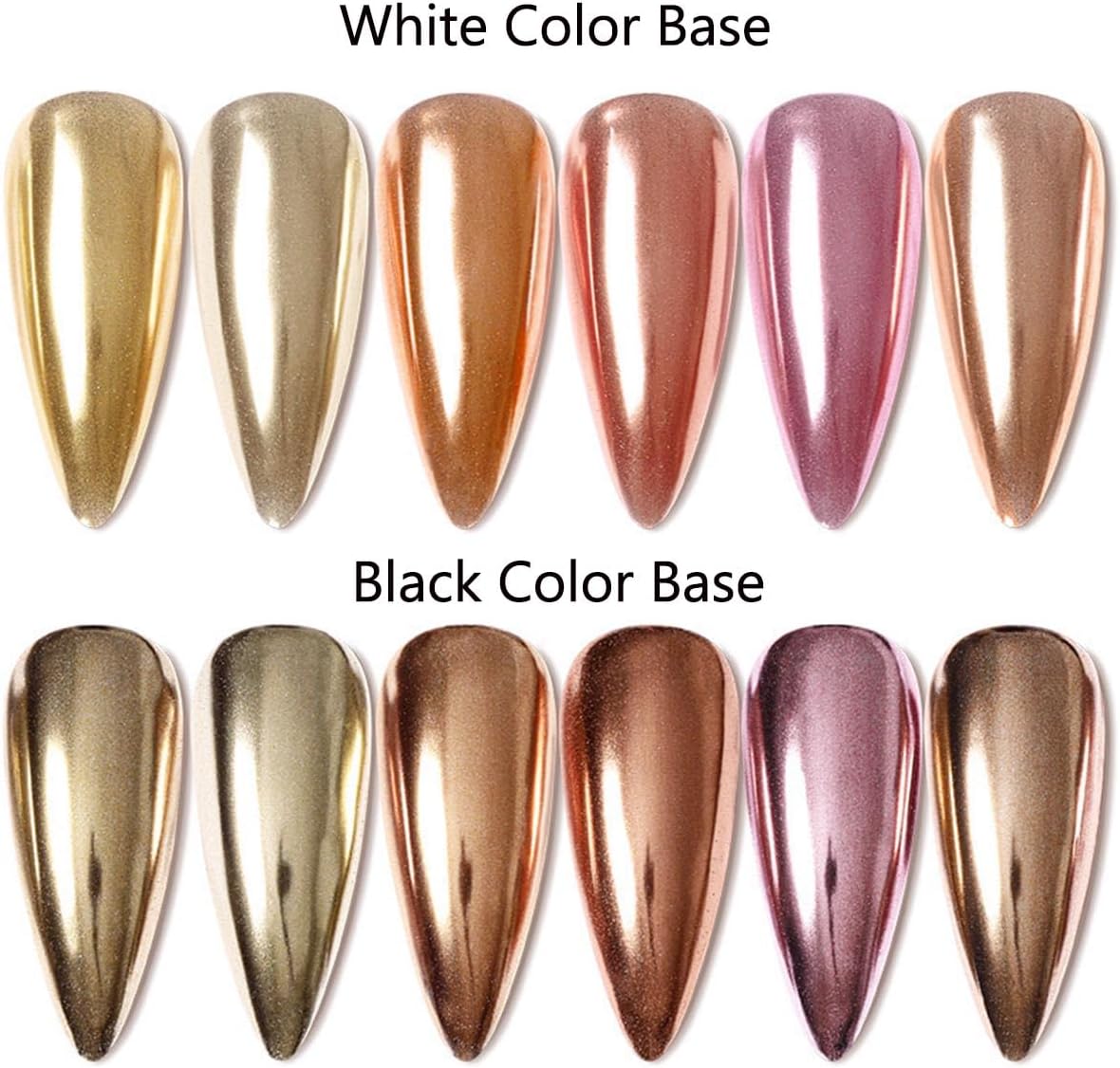 Rose Gold Nail Chrome Powders, 6 Colors Gold Chrome Powder for Nails Metallic Mirror Nail Powders Nail Art Decorations
