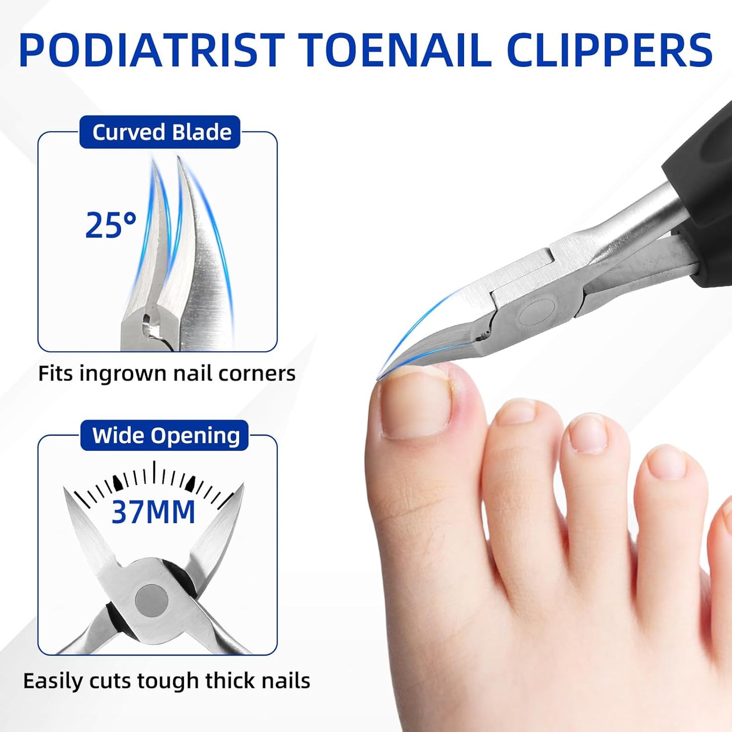 Thick Toenail Clippers for Mens, Professional Large Toe Nail Clippers for Thick Nails for Seniors, Heavy Duty Edgy Ingrown Toenail Clippers, Sharp Slanted Nail Cutter with Wide Jaw