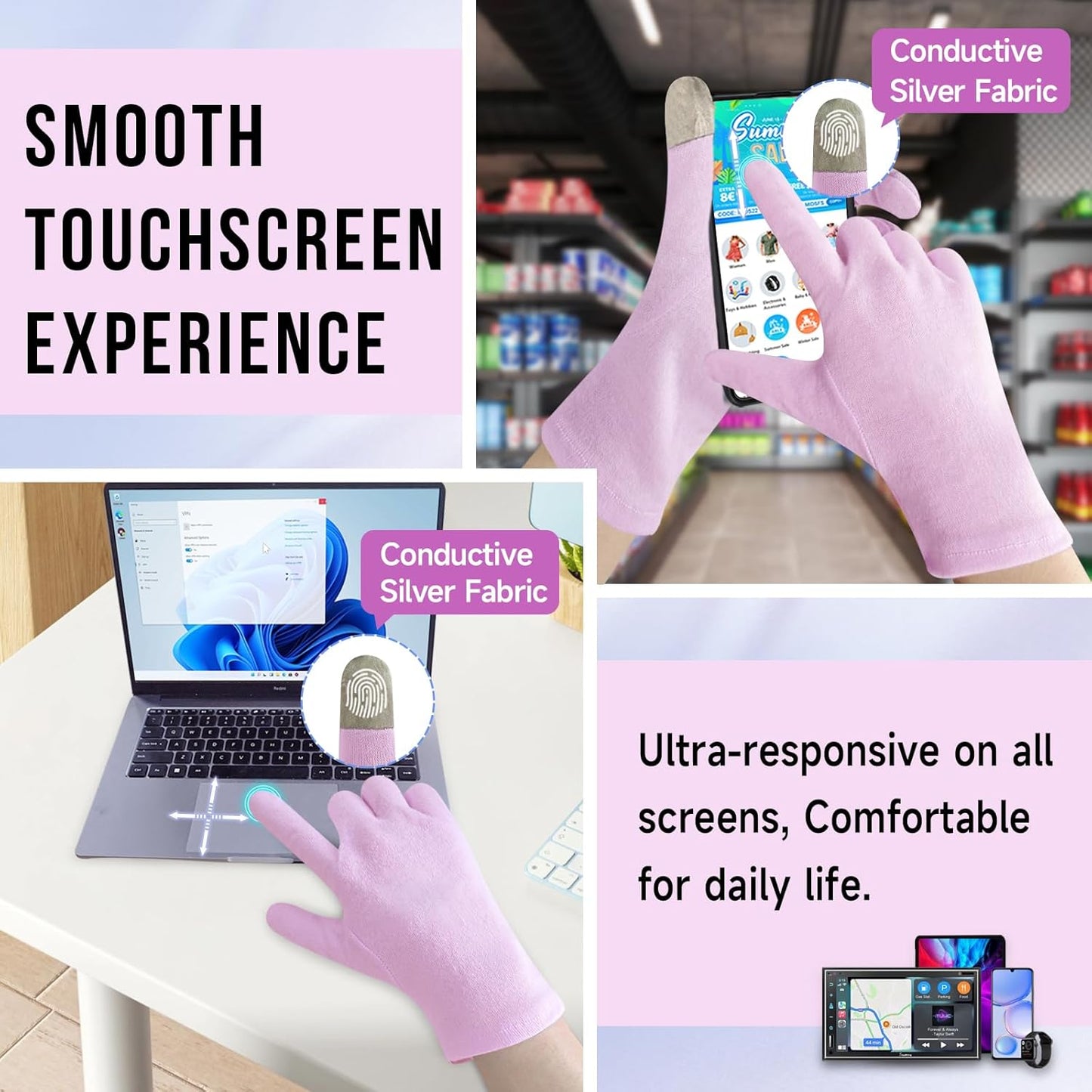 HandLove Premium 100% Cotton Gloves | Moisturizing Gloves for Dry Hands & Eczema | Overnight Sleeping Gloves, Eczema Gloves | Touchscreen | Touch Purple, 12 Pairs