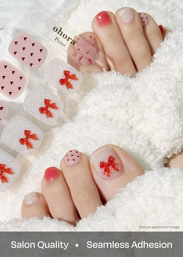 ohora Semi Cured Gel Pedi Strips (P Petit Ruban) - Works with Any Nail Lamps, Salon-Quality, Long Lasting, Easy to Apply & Remove - Includes 2 Prep Pads, Nail File & Wooden Stick