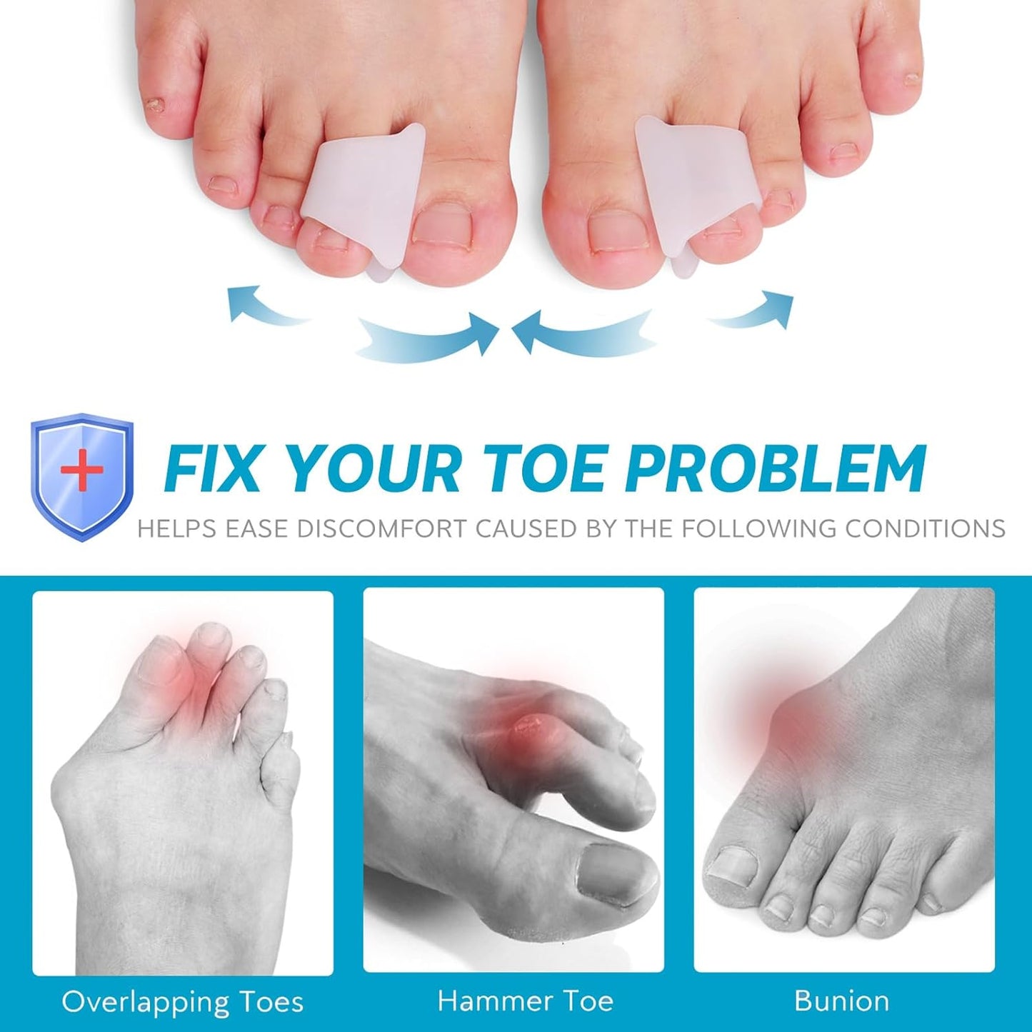Hammer Toe Straightener Corrector - Toe Spacers Toe Separators for Bunion, Curled Toes, Hammertoes, Toe Corrector Toe Splint for Men and Women,6 Pack (Small Size)