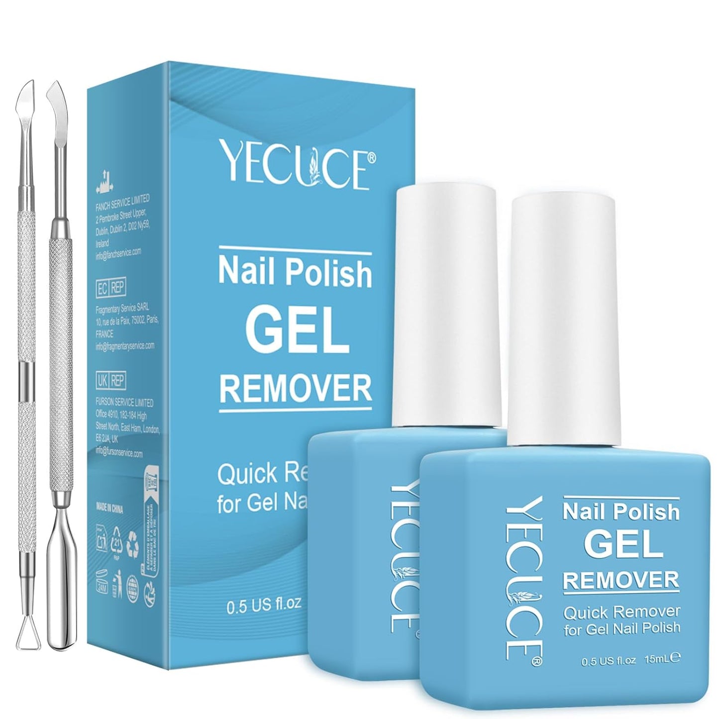 Gel Nail Polish Remover, (2pcs) Remove Gel Nail Polish Within 3-5 Minutes - Quick & Easy Polish Remover - No Need For Foil, Soaking Or Wrapping with Cuticle Pusher and Nail Polish Scraper Tools