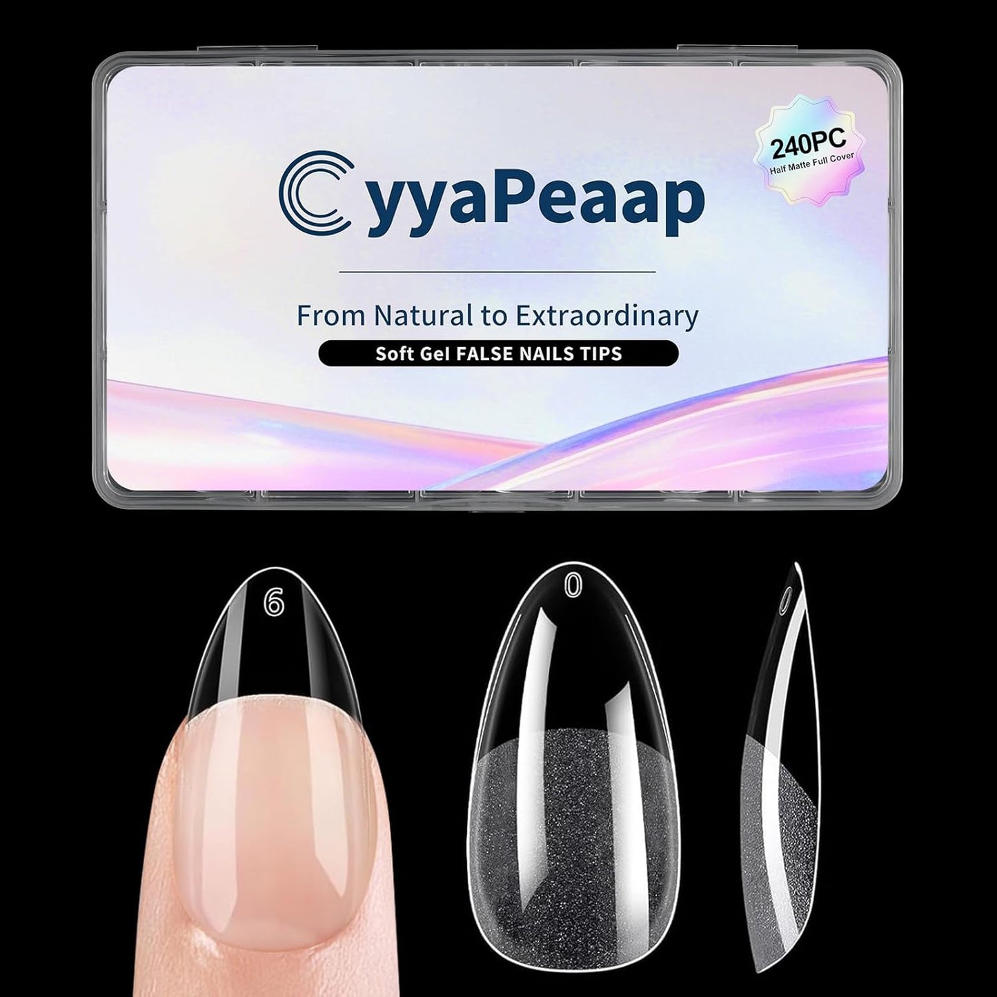 Medium Almond Nail Tips Soft Gel Nail Tips 240Pcs Pre-Shaped Pointed Almond Nails Half Matte Full Cover Acrylic Clear Fake Nails Tips for Extension Nail Art DIY Manicure Salon 12 Sizes