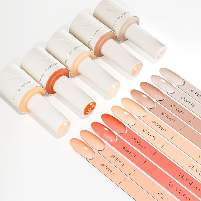 VENALISA 10 ML Pink Gel Nail Polish Set with DIY Nail tips Kit, 5 Pcs Baby Pink Light Nude Gel Polish Color High Gloss Soak Off U V Nail Manicure Salon DIY