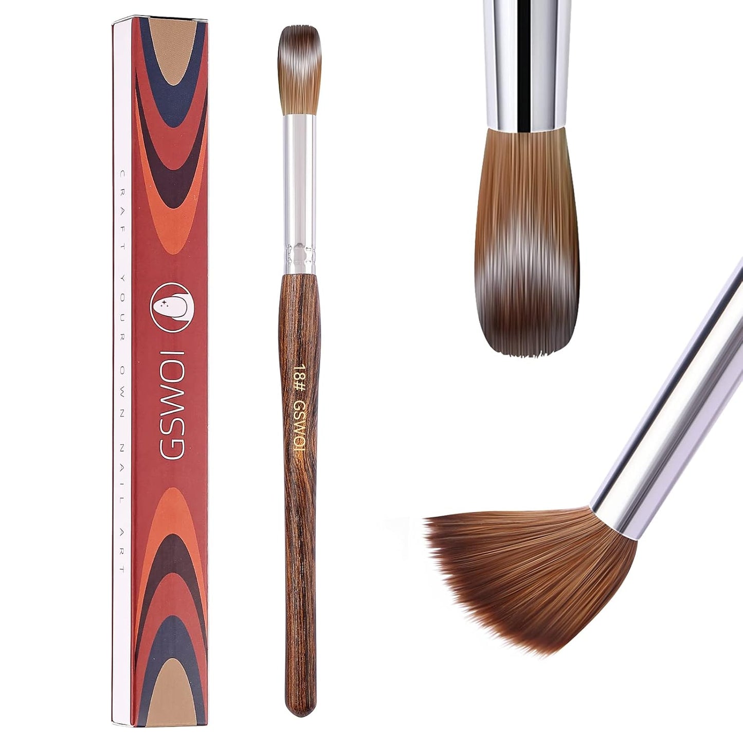 100% Kolinsky Acrylic Nail Brush,GSWOI Acrylic Brushes for Nails Size 18 Wood Handle Application Extension,Nail Tools for Professional Manicure Salon DIY at Home (#18)