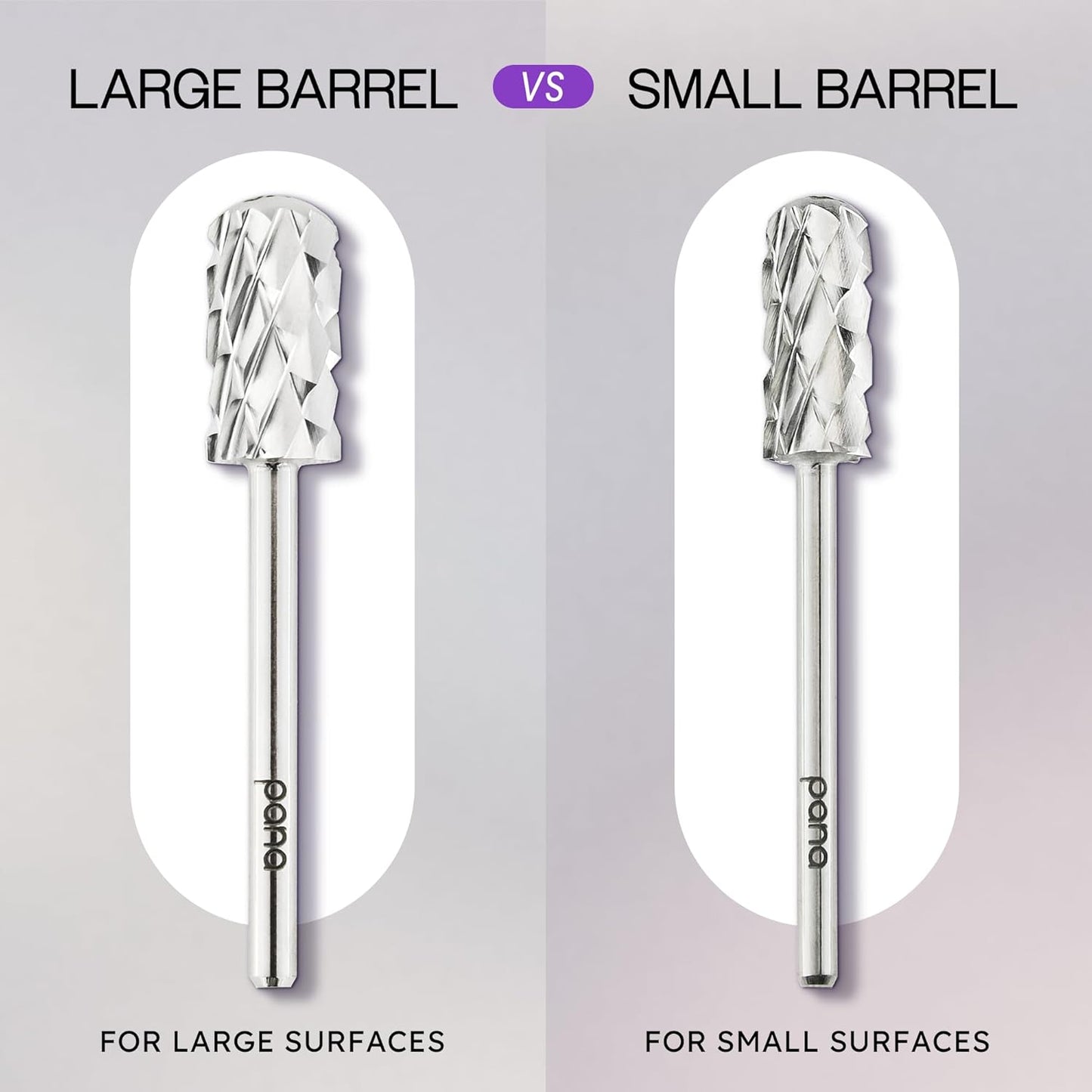 PANA 3/32" Large Smooth Round Top Safety Carbide Nail Drill Bit for Gel Polish & Acrylic Removal Nail Salon Manicure Pedicure Electric File Tools (Large Barrel - Silver, 5X Coarse)