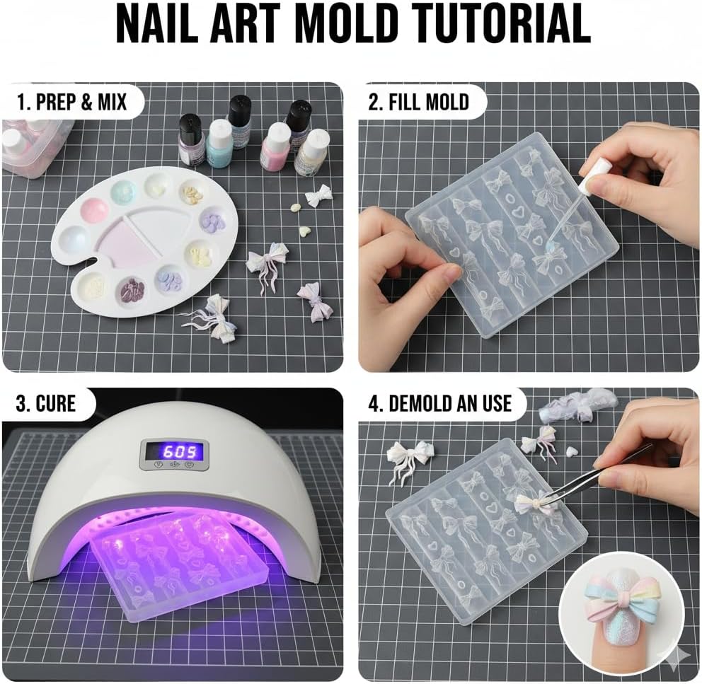 2 Pcs Bow Silicone Nail Art Molds for Women Resin Nail Design