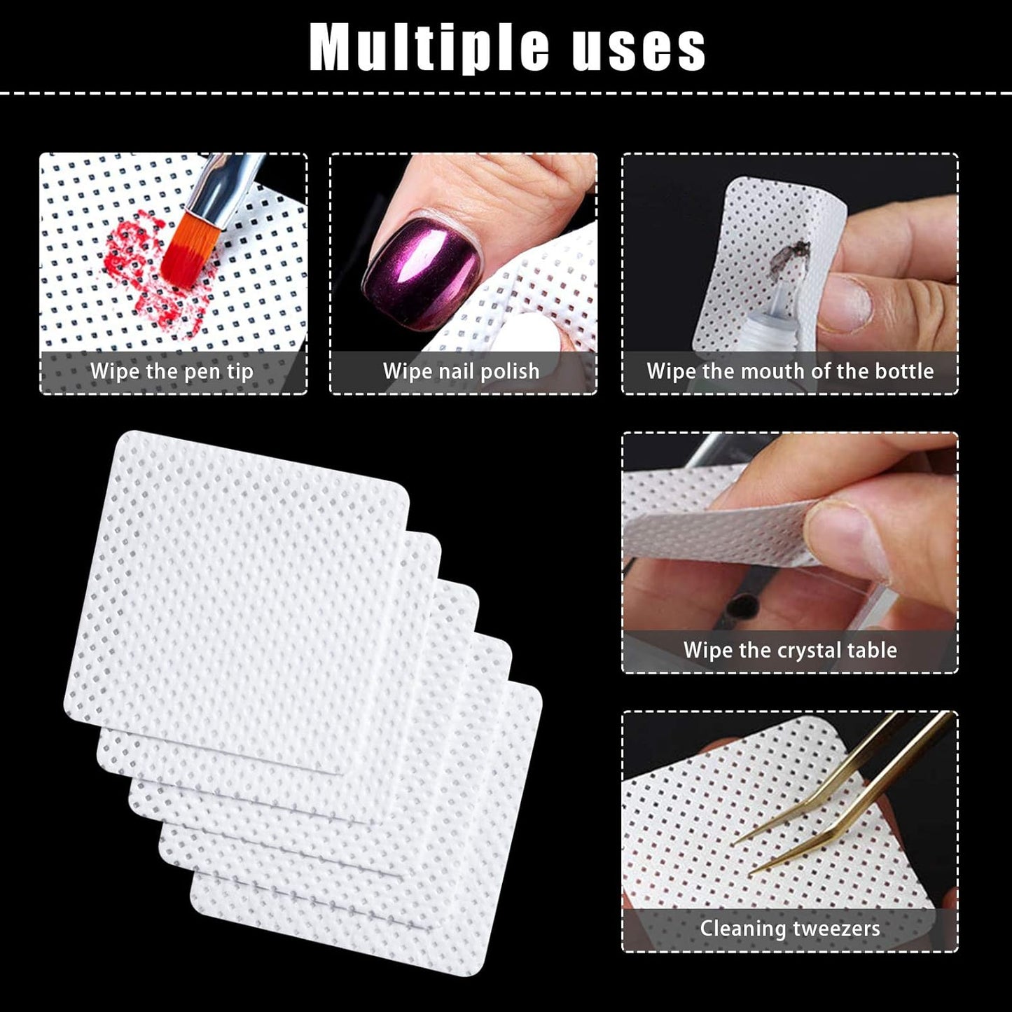 600 PCS Eyelash Glue Wipes Lint Free Nail Wipes, EBANKU Adhesive Wipes for Lash Glue Nail Polish Remover Pads, Glue Nozzle Wipes Non-Woven Fabric Wipes Eyelash Extension Supplies