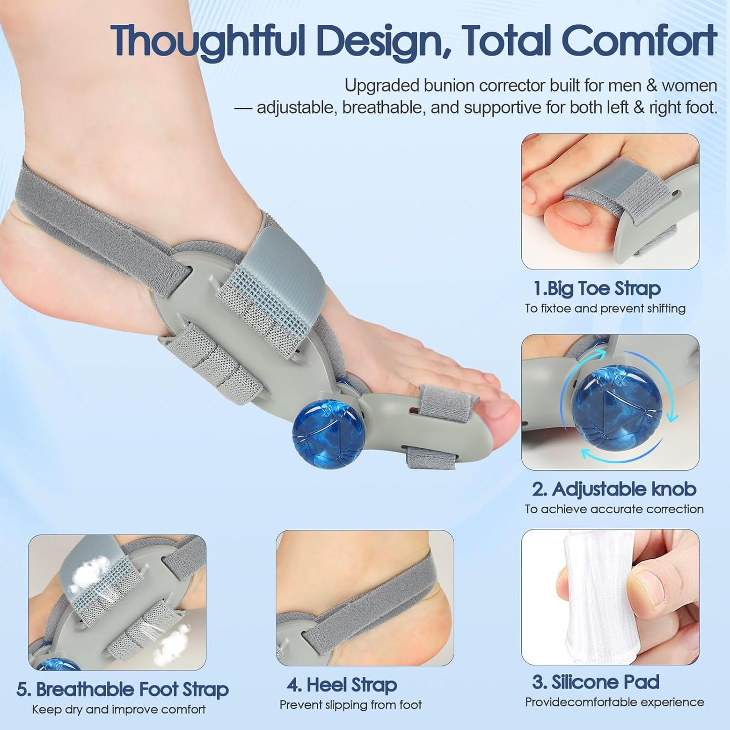 Bunion Corrector for Women Men Big Toe,Adjustable Knob Bunion Corrector for Bunion Relief,Bunion Fix with Bunion Silicone Pad,Suitable for Left and Right Feet(1PCS)