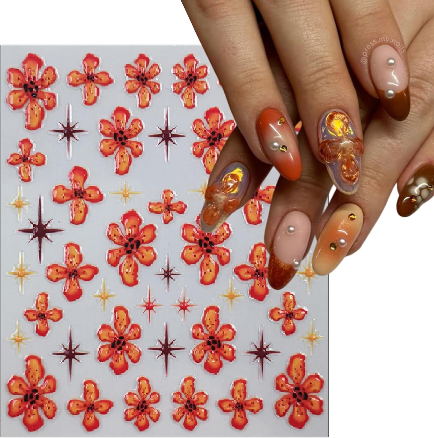 Hawaiian Flowers Nail Stickers 5D Embossed Lily Flower Stickers for Nails Hibiscus Floral Decals Leopard Floral Nail Design Pegatinas para Uñas for Women Girls DIY Manicure Decorations 4 Sheet