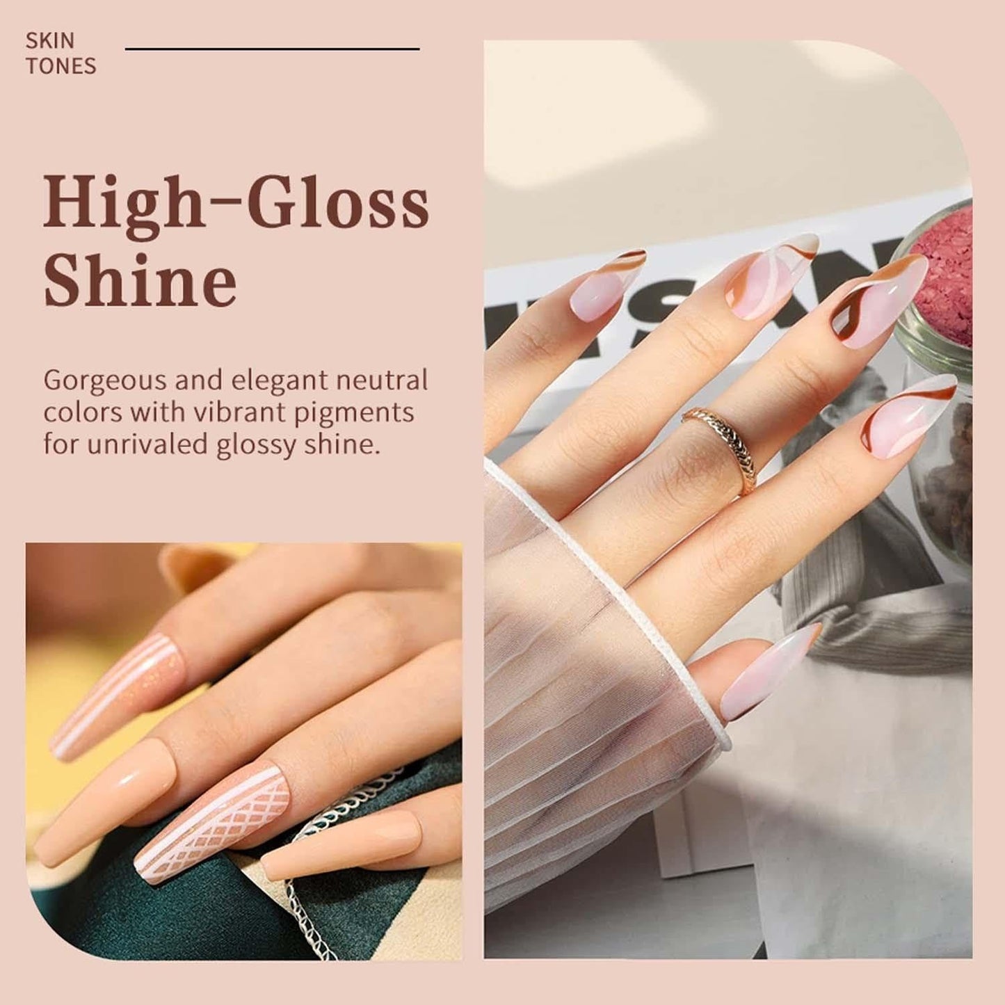 JR 9pcs 15ml Gel Polish Set Black Milky White Nude Pink Glitter Color Jelly Gel Polish Kit UV LED Soak Off Polish Nail Art Manicure Salon DIY Home