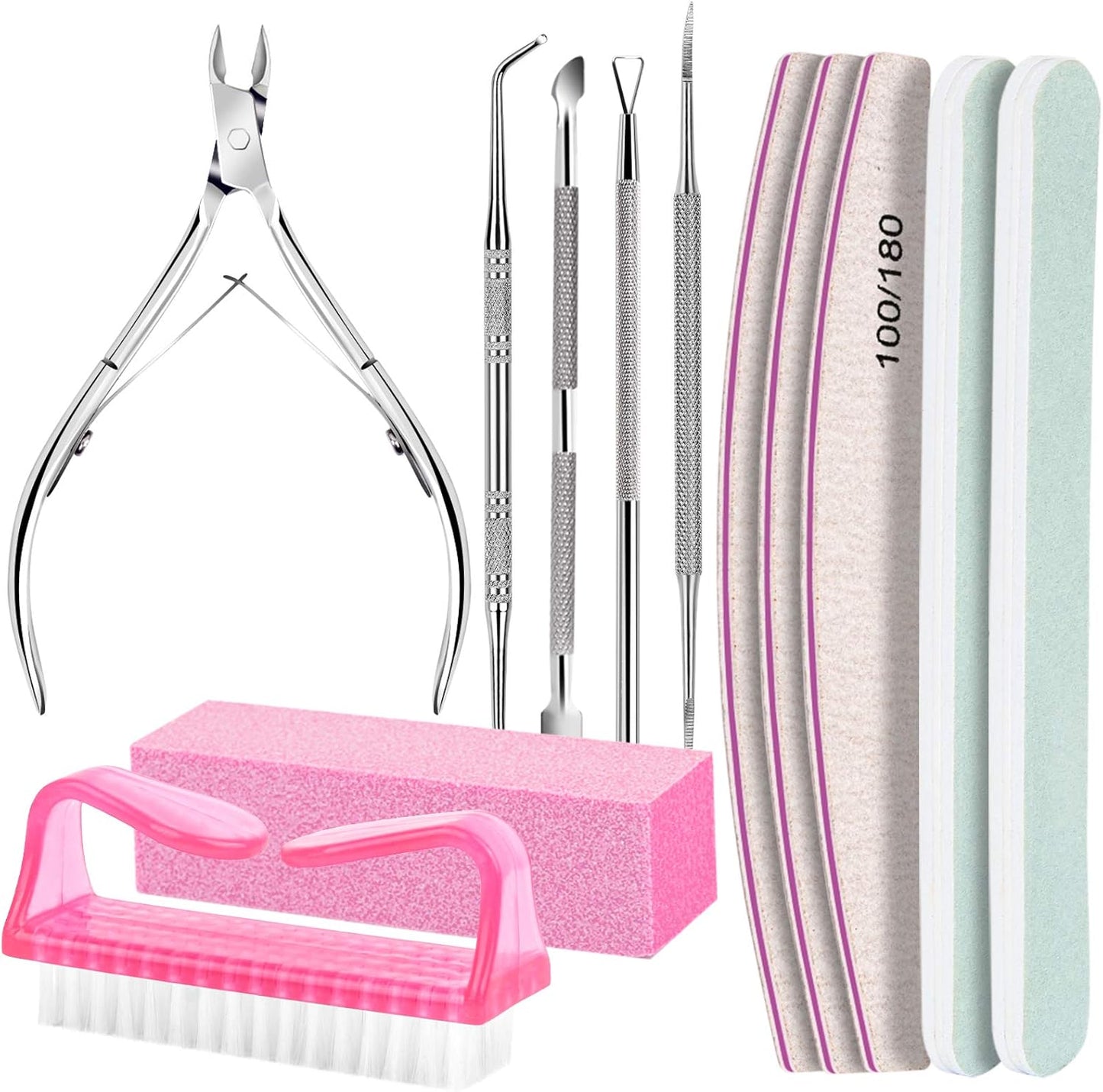 FANDAMEI Nail Care Kit, Nail Files 100/180, Nail Tools, Nail Buffer Block, Cuticle Nippers, Cuticle Trimmer, Cuticle Pusher, Nail Kit, Pedicure & Manicure Tools, Nail Prep Kit, Manicure Kit for Women