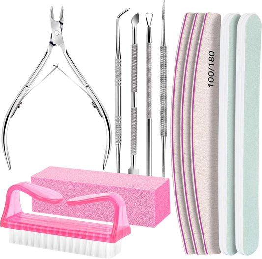 FANDAMEI Nail Care Kit, Nail Files 100/180, Nail Tools, Nail Buffer Block, Cuticle Nippers, Cuticle Trimmer, Cuticle Pusher, Nail Kit, Pedicure & Manicure Tools, Nail Prep Kit, Manicure Kit for Women
