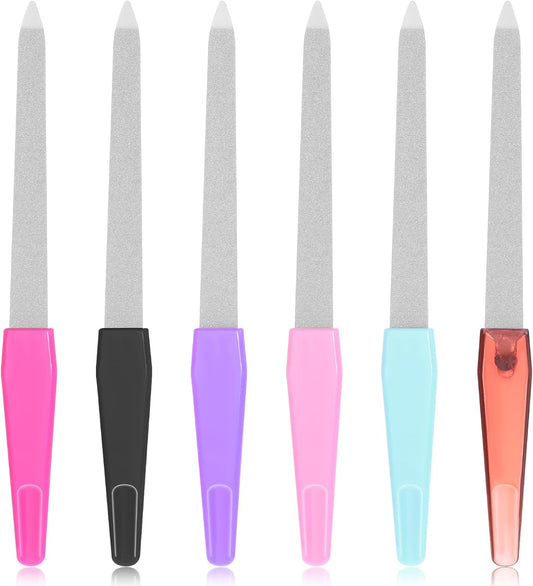 Metal Nail File Set 6 Pcs Metal Nail Files for Women, Anti-Slip Handle Sword Shape, Stainless Steel Nail Files with Sharp Pointed Tip for Natural Nails in Multicolored