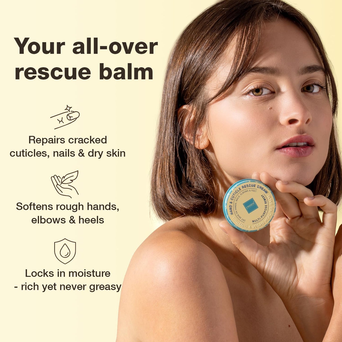 Onsen Hand & Cuticle Rescue Cream | Organic Nail Strengthener & Balm | Dry, Cracked Hands, Elbows & Feet | Shea Butter, Tsubaki & Jojoba Oil | Nail Repair & Growth, Vegan - 1 Pack (0.88 oz)