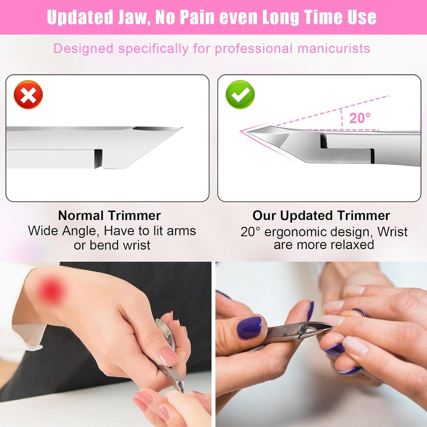 Diesisa Cuticle Trimmer - Jaw Extremely Sharp - Cuticle Clippers for Nails with Silicone handle - Non-Slip - Professional Cuticle Cutter, Dead Skin Remover Stainless Cuticle Remover Tool-Pink