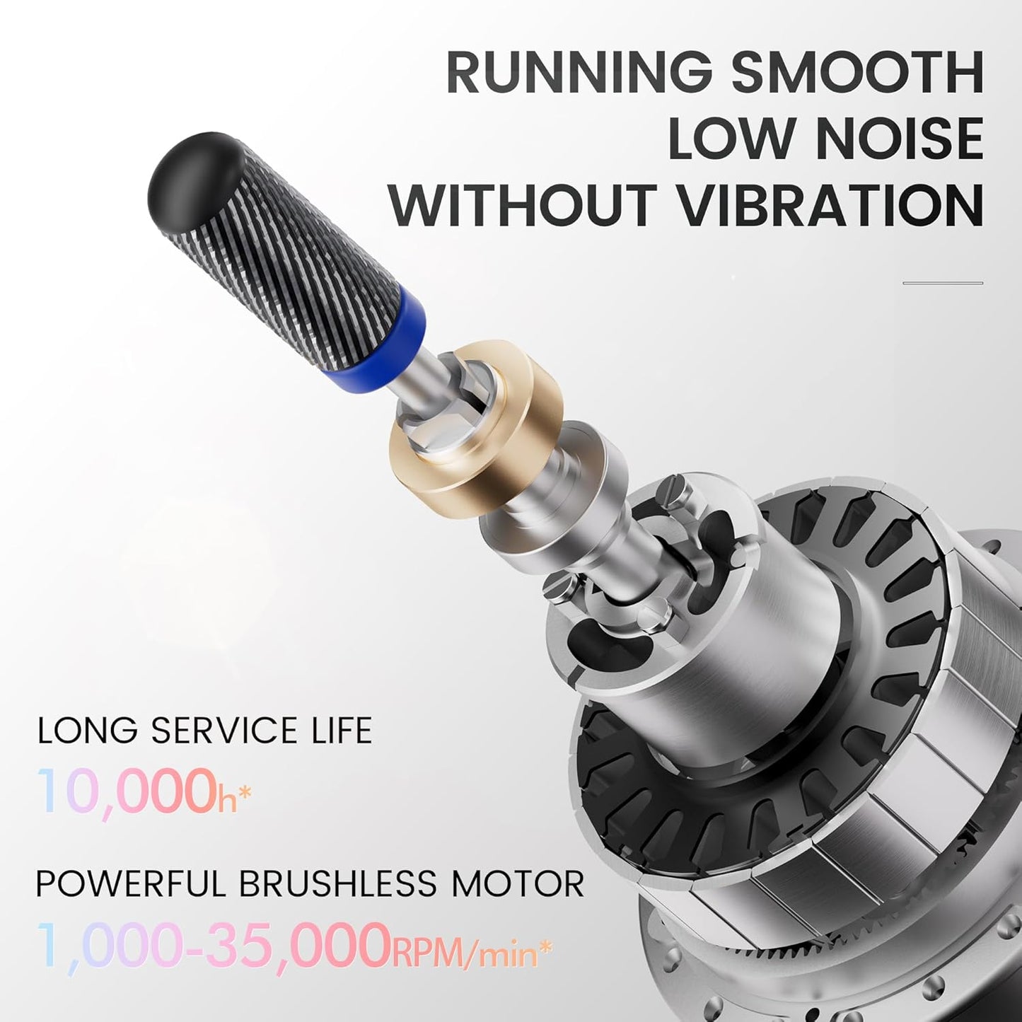 L'UGX Professional Nail Drill, Waterproof 35000RPM Brushless Nail Drill Machine, Rechargeable Nail Efile for Acrylic Gel Nails, Low Noise and Low Vibration