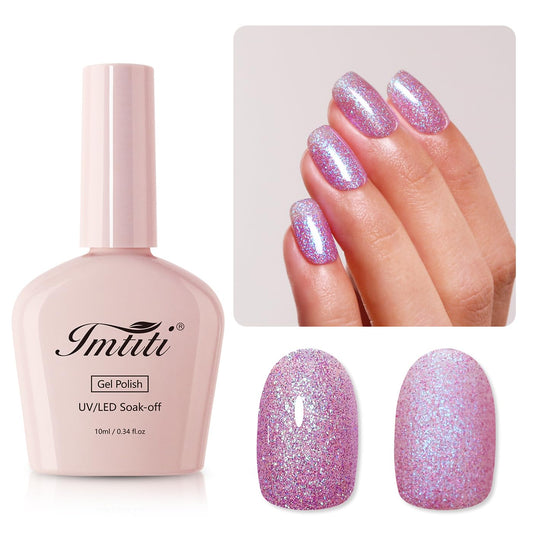 Imtiti Glitter Gel Nail Polish, Mermaid Iridescent Glitter Gel Polish Soak Off LED U V Shimmer Sparkle Nail Gel Polish DIY Nail Art Starter Manicure Salon Gel Nail Polish Kit for Women Girls 10ML