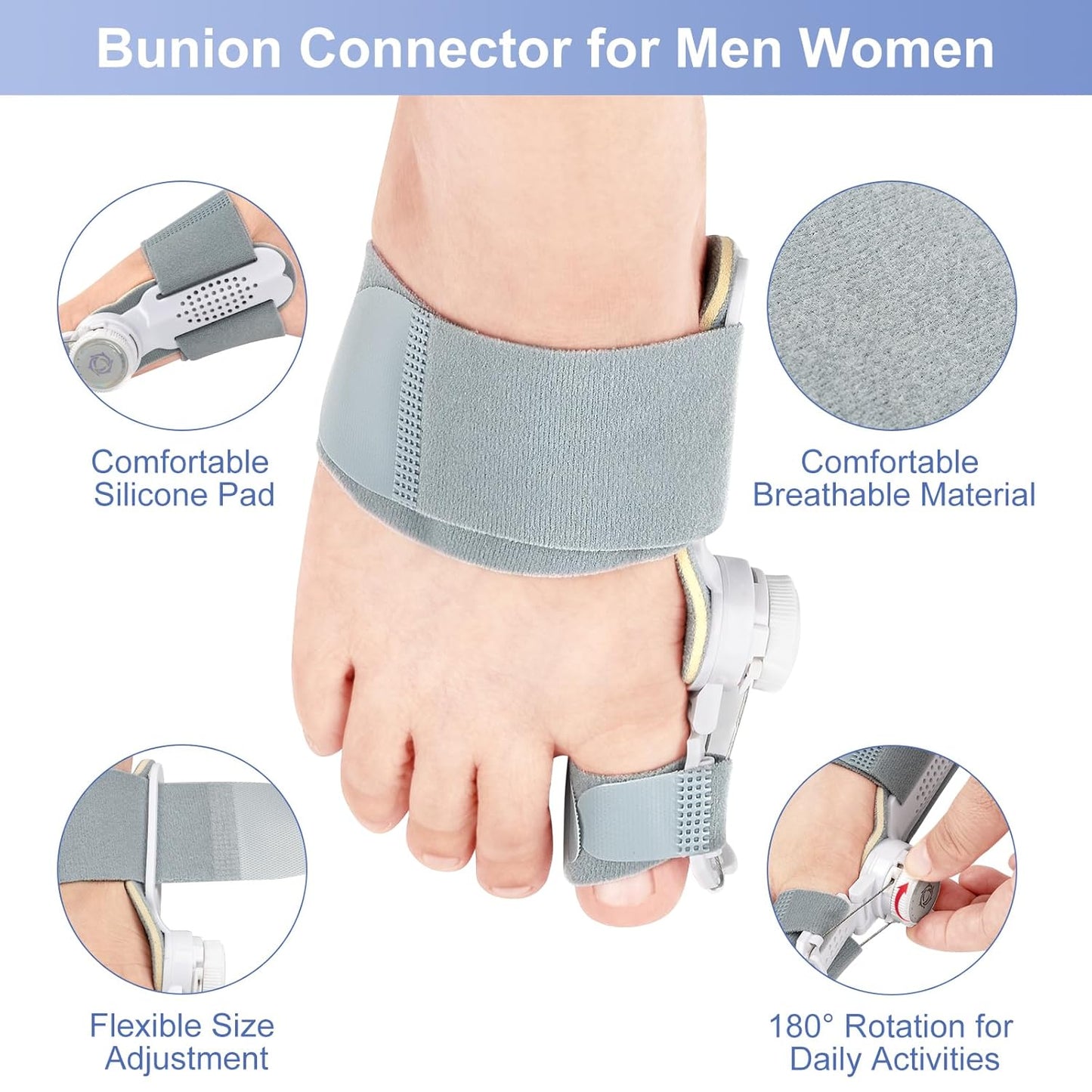 Bunion Corrector for Women Men, Adjustable Bunion Fix for Big Toe Separation Pain Relief with Non Slip Big Toe Separators, Orthopedic Bunion Splint for Left/Right Feet Hallux Valgus Relief (1PCS)