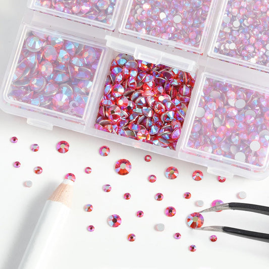 Beadsland 4300pcs Flatback Rhinestones,Orange AB Rhinestone Nail Gems Round Crystal Rhinestones for Crafts, Mixed 6 Sizes with Picking Tweezers and Wax Pencil Kit, SS6-SS20, Hyacinth AB