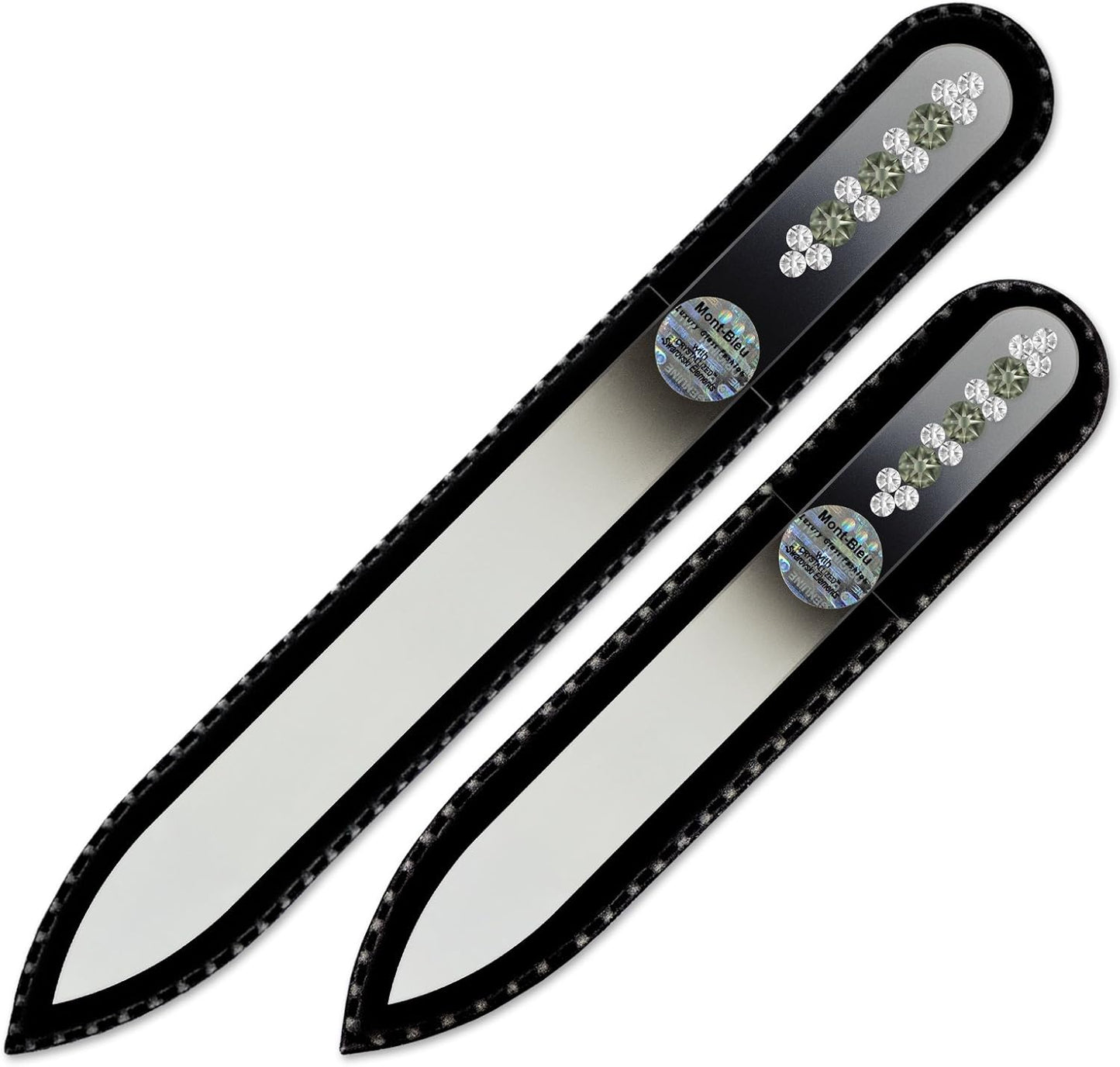 Nail Files - Mont Bleu Set of 2 Glass Nail Files Hand Decorated with Crystals - Handmade Gifts - Czech Tempered Glass - Travel Nail File for Shiny Nails - Crystal Nail Files