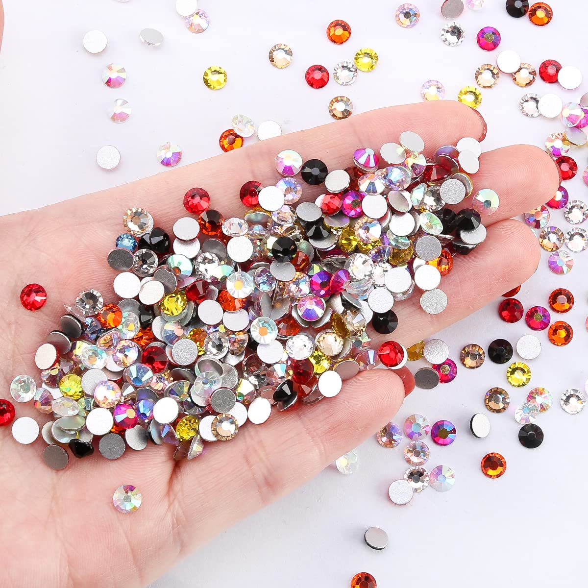 Novani Mix 10 Colors Rhinestones for Crafts Round Crystal Glass Flatback Gems and Rhinestones for Nails Art Makeup Bags Shoes Decoration DIY(SS10, 1440pcs, Mix Color 1)