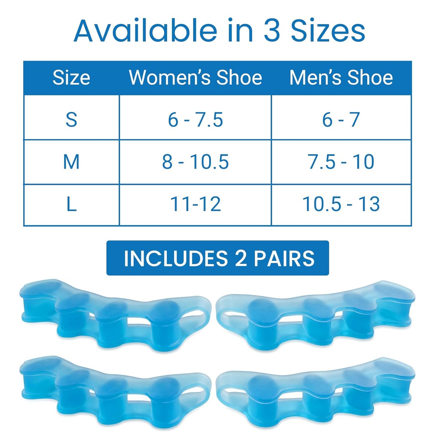 ViveSole Toe Spacers for Women & Men (4 PCS) - Silicone Gel Toe Separators & Spreaders for Pedicure & Plantar Fasciitis - Bunion Corrector, Hammer Toe Straightener & Stretcher for Pain Relief (Large)