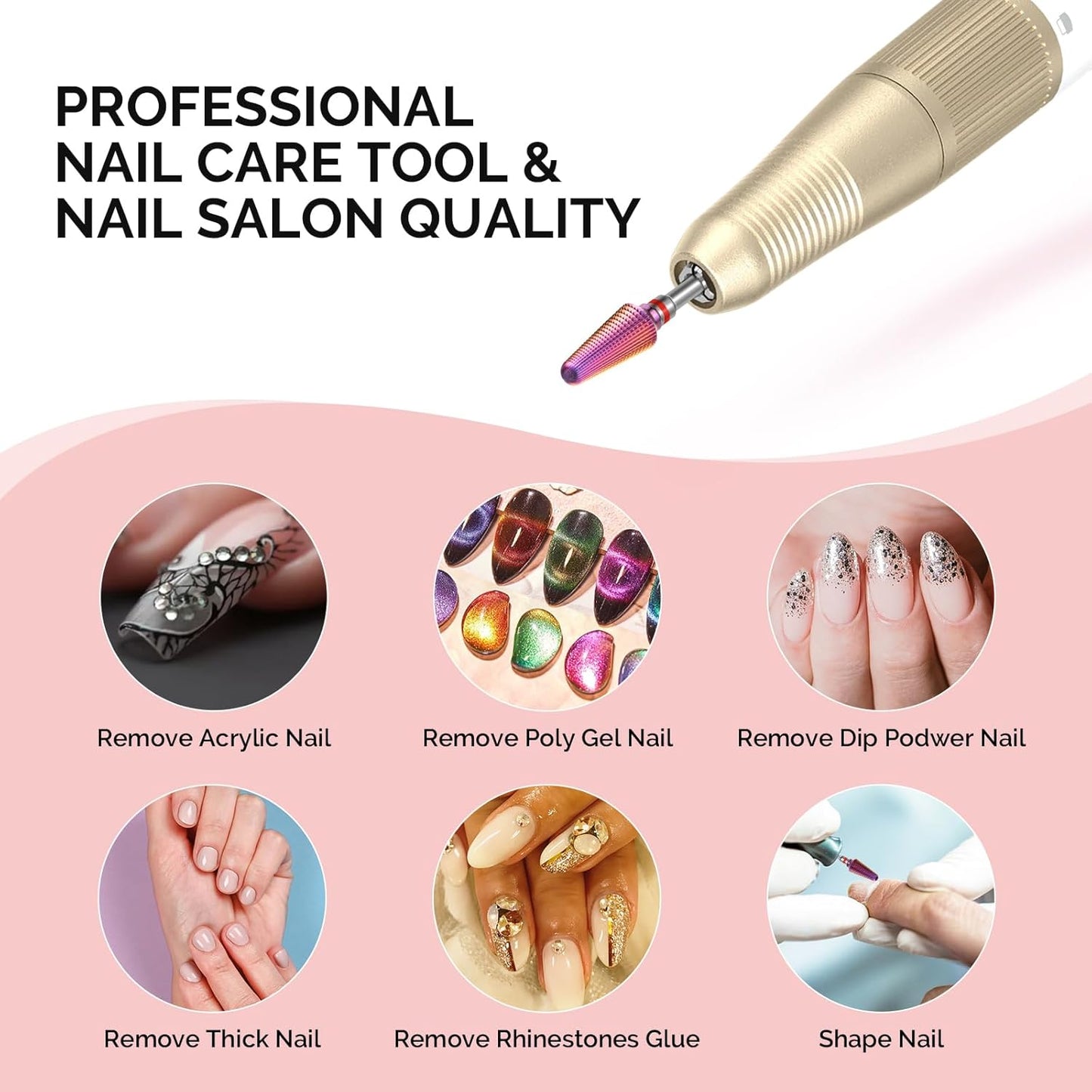 MelodySusie Professional Tornado Nail Drill Bits, 3/32'' Carbide Tungsten Multi-function Bits, Suitable for Manicure Pedicure Cuticle Gel Polishing, Salon Bits, Purple, Series Bit-X, Fine