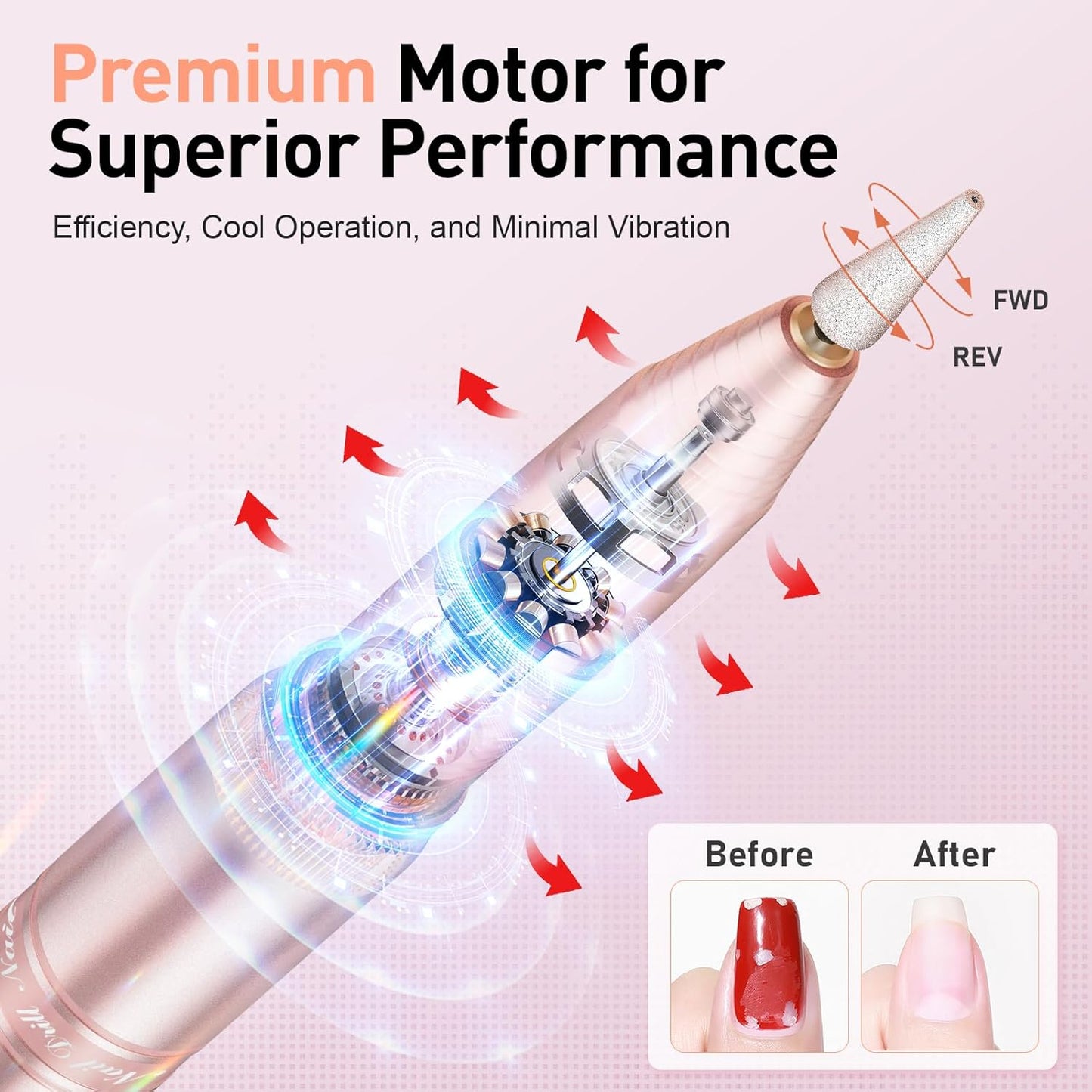 Cordless Nail Drill, Portable Electric Nail File with 11 in 1 Nail Drill Bits for Acrylic Gel Dip Powder Nails, Rechargable Efile Nail Drill Machine Kit for Home Manicure Pedicure, Gold