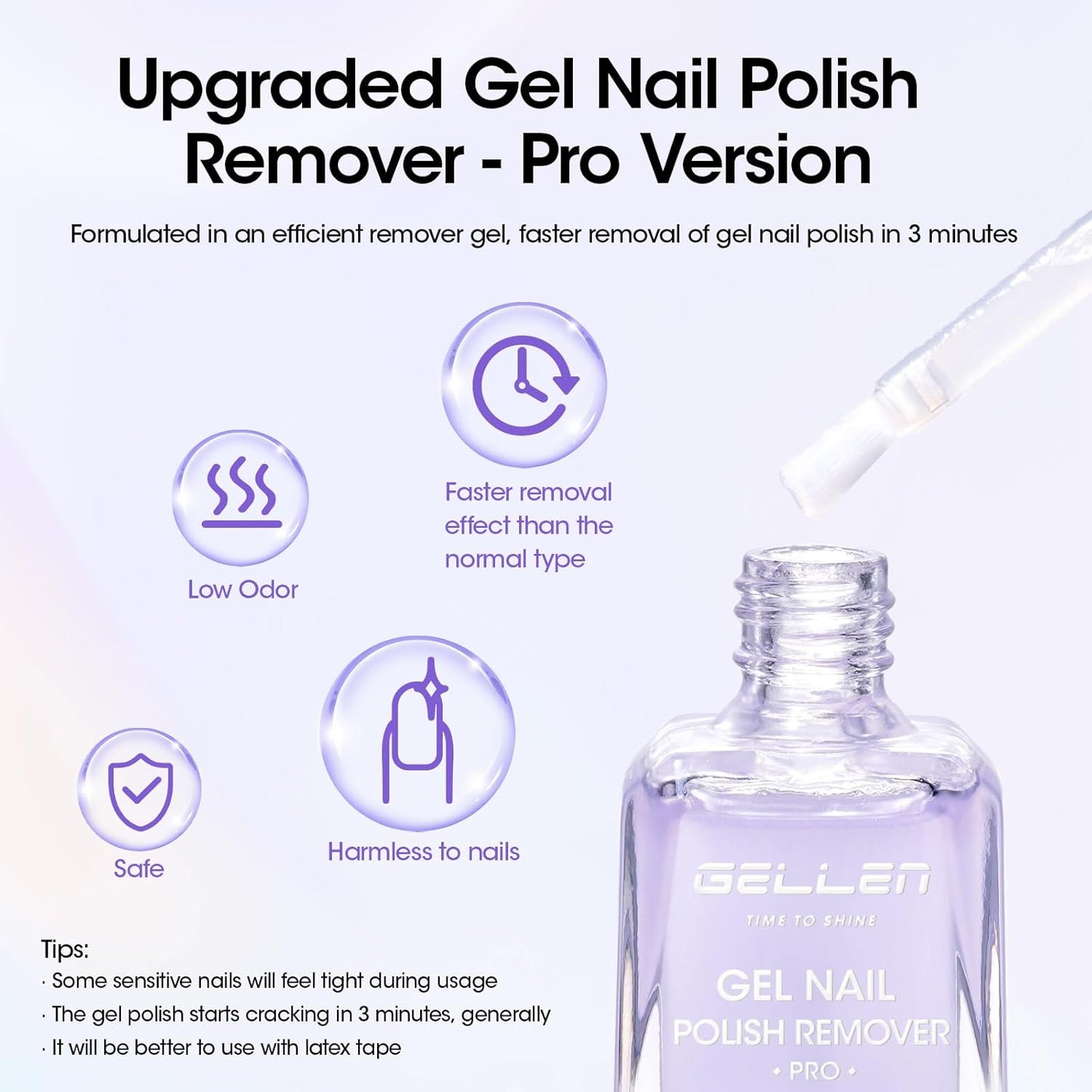Gellen Gel Nail Polish Remover, Gel Polish Remover for Nails Quickly in 2-5 Minutes, No Soaking Wrapping Needed, Professional Gel Nail Remover Pro, Don't Hurt Nails