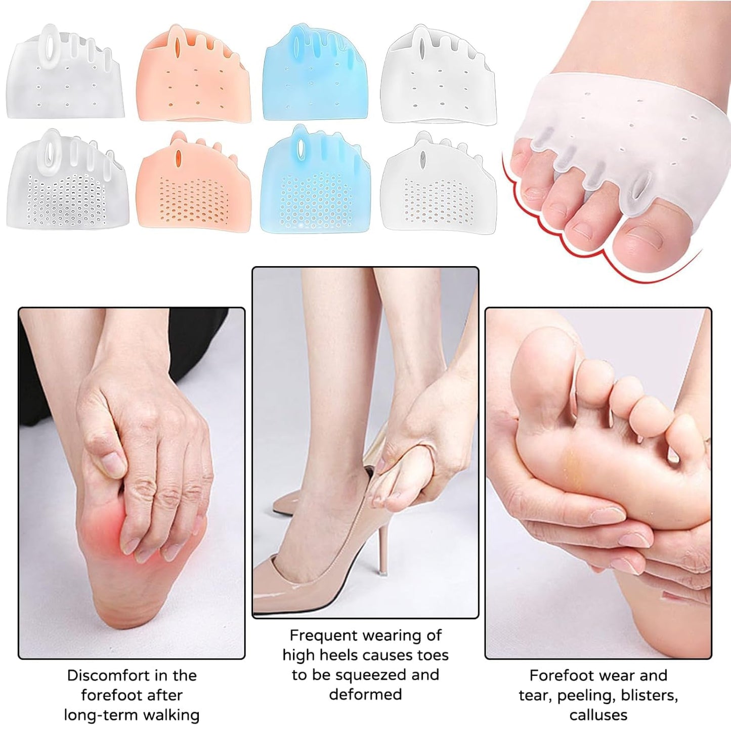 4 Pairs Silicone Toe Separators, 2026 New Bunion Corrector for Women, Ball of Foot Cushions, Toe Separators Breathable and Soft, Corrector, for Foot Alignment & Pain Relief, 4PCS*White