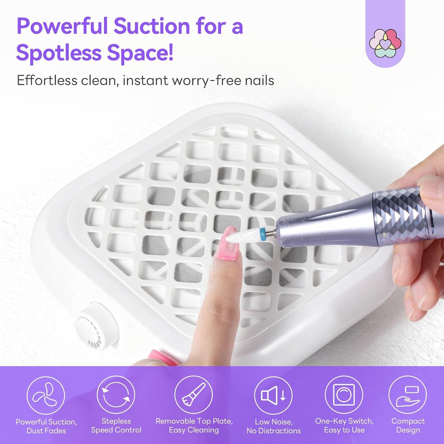 SAVILAND Advanced Nail Dust Collector:5X Stronger Acrylic Dust Collector Nail Tech & Powerful Suction Nail Vacuum Dust Collector for Nail Tool 6000 RPM Nail Tech Must Have Speed Nail Dust Fan for Home