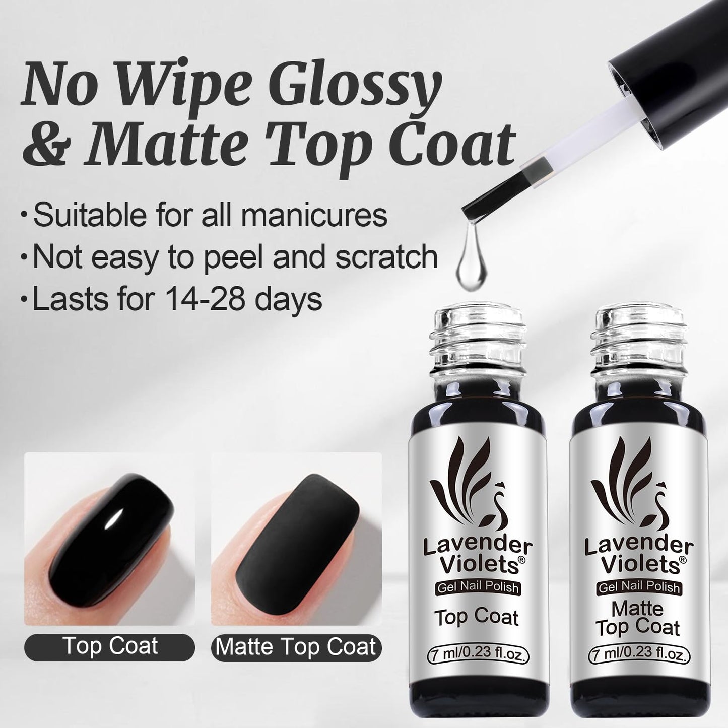 Lavender Violets 6pcs Gel Base and Top Coat Set Nail Dehydrator and Primer, 5-in-1 Builder & Pink Rubber Base Coat, Matte & No-Wipe Top Coat Long-Lasting Manicure Essential Kit for Home DIY C200